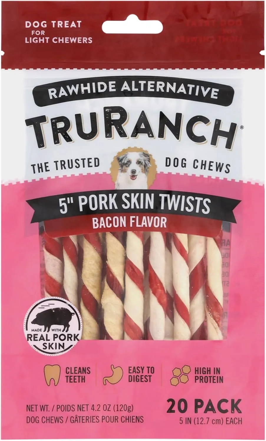 5" Pork Skin Twists - Collagen Chews for Dogs - Bacon Flavor - Made with Real Pork Skin - Rawhide Alternative - Limited Ingredient - Easy to Digest Treat, 1 Bag, 9 Count
