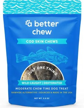 A Better CHEW  Wild Caught Cod Skin Dog Treats | Sourced and Made in The USA, Single Ingredient, Dehydrated | Natural, Healthy Alternative to Rawhides   Bully Sticks, Long Lasting Chew