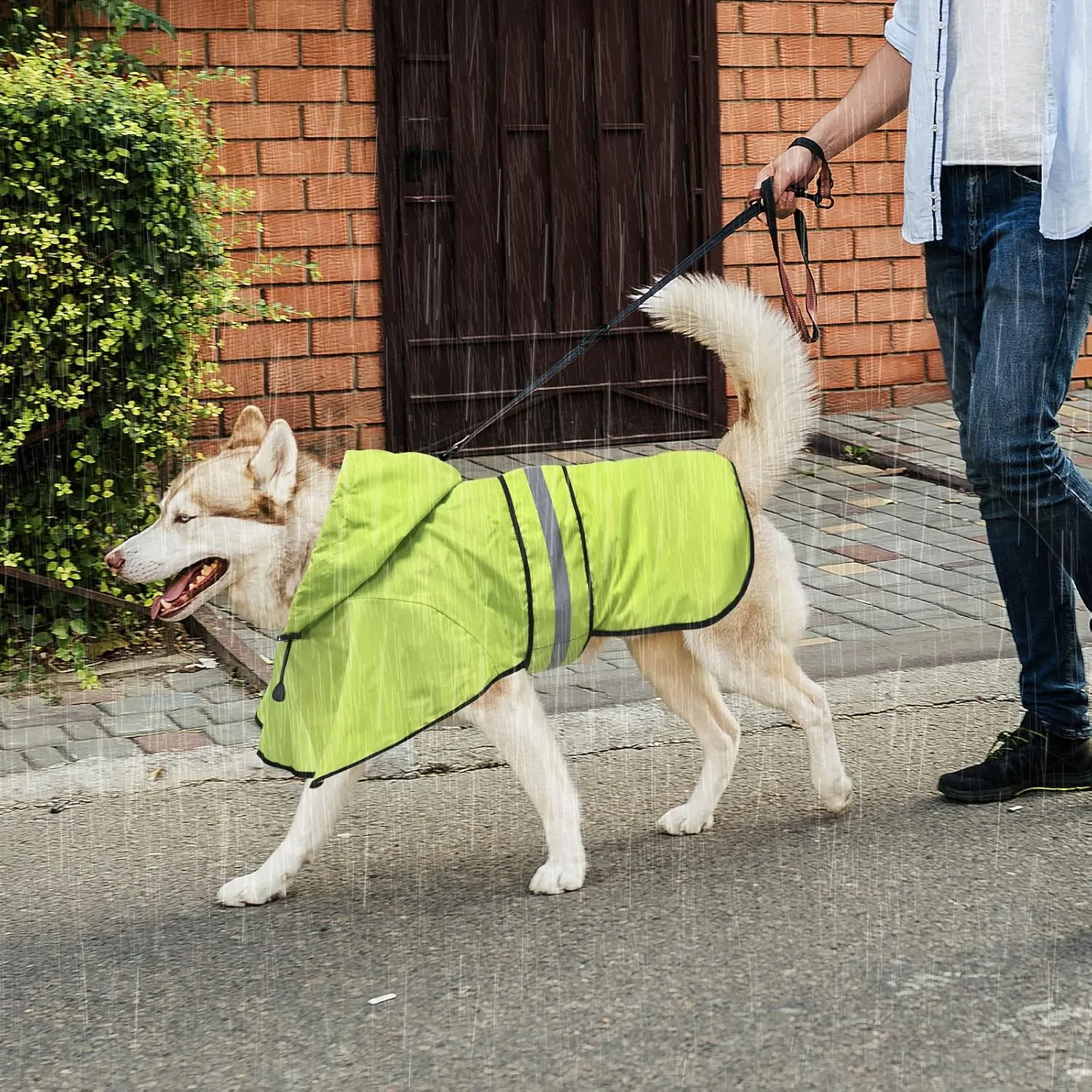Adjustable Dog Raincoat with Hood - Waterproof Lightweight Pet Rain Coats, Reflective Dog Rain Jacket & Poncho Slicker for Dog Walking (X-Large, Green)