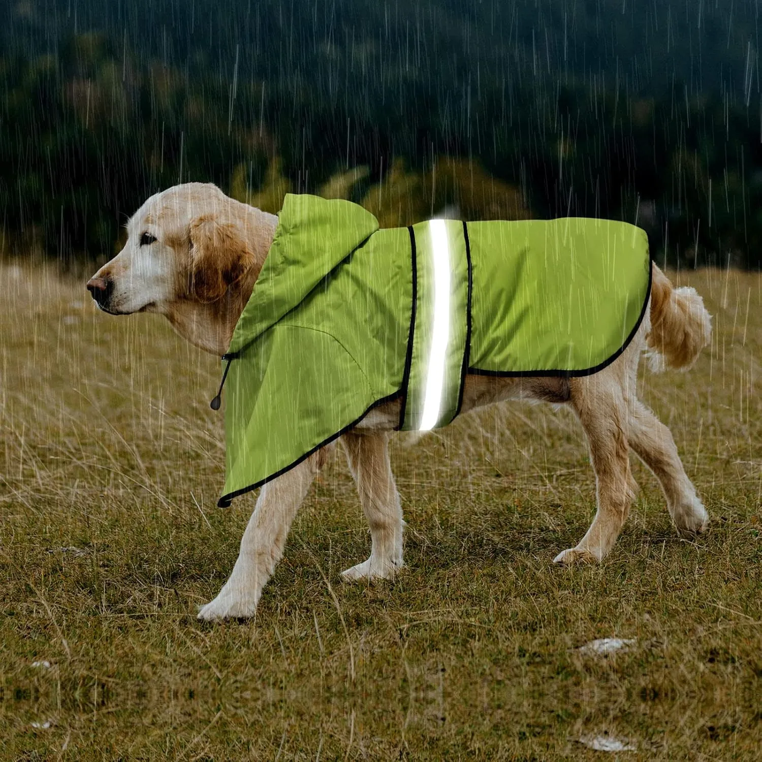 Adjustable Dog Raincoat with Hood - Waterproof Lightweight Pet Rain Coats, Reflective Dog Rain Jacket & Poncho Slicker for Dog Walking (X-Large, Green)