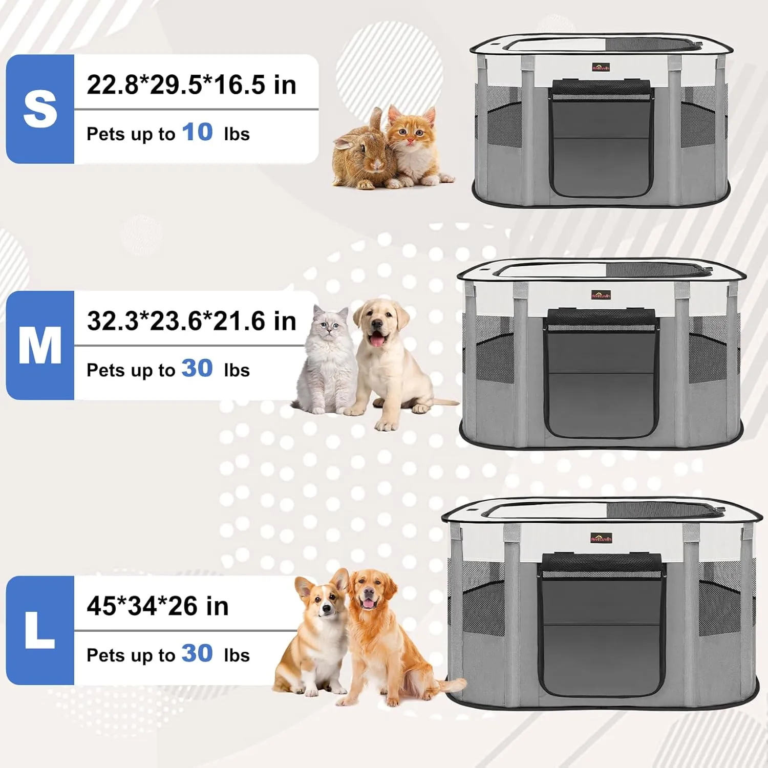 Aivituvin Dog Playpen, Portable Cat Pet Play Pen for Travel Camping Use, Foldable Dog Kennel Tent Crate with Carrying Bag for Indoor Outdoor Small Animals Grey S
