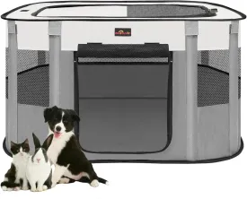 Aivituvin Dog Playpen, Portable Cat Pet Play Pen for Travel Camping Use, Foldable Dog Kennel Tent Crate with Carrying Bag for Indoor Outdoor Small Animals Grey S
