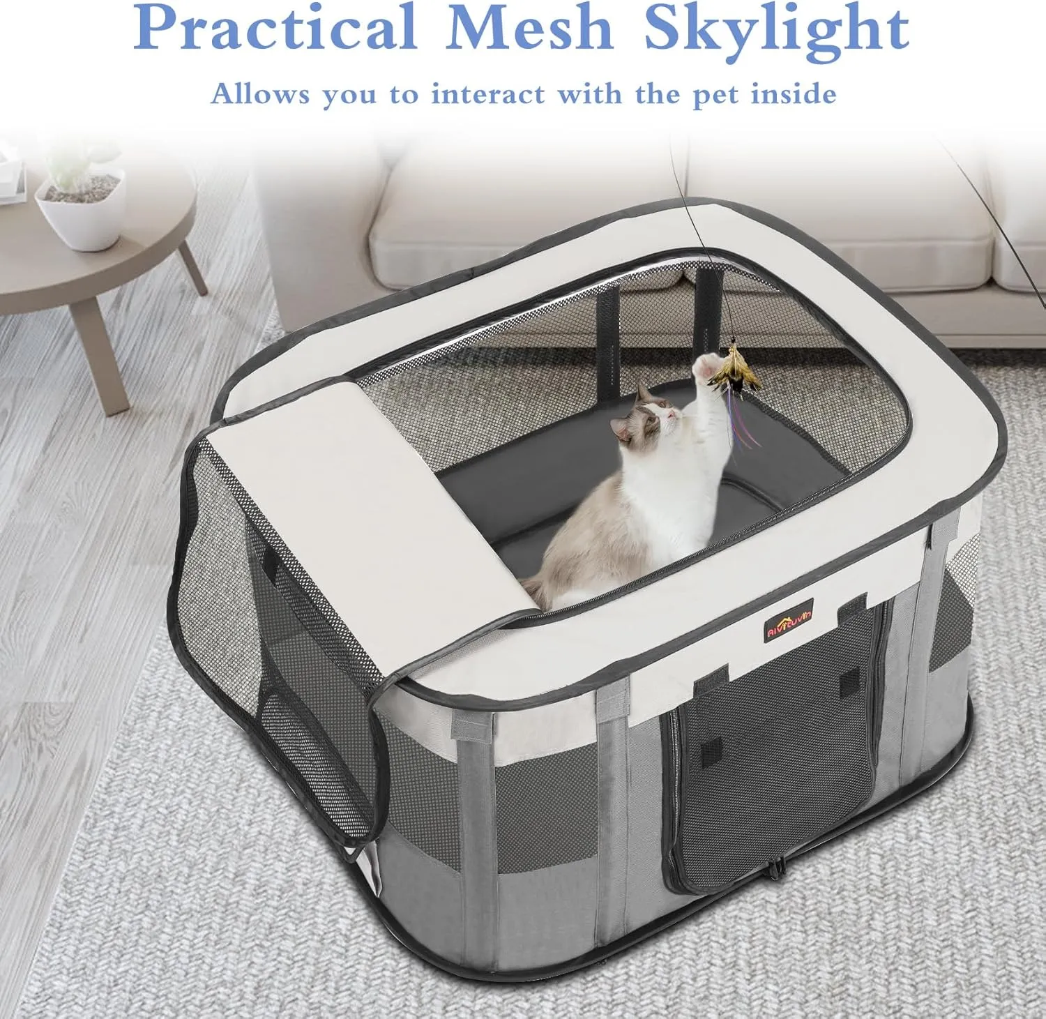 Aivituvin Dog Playpen, Portable Cat Pet Play Pen for Travel Camping Use, Foldable Dog Kennel Tent Crate with Carrying Bag for Indoor Outdoor Small Animals Grey S