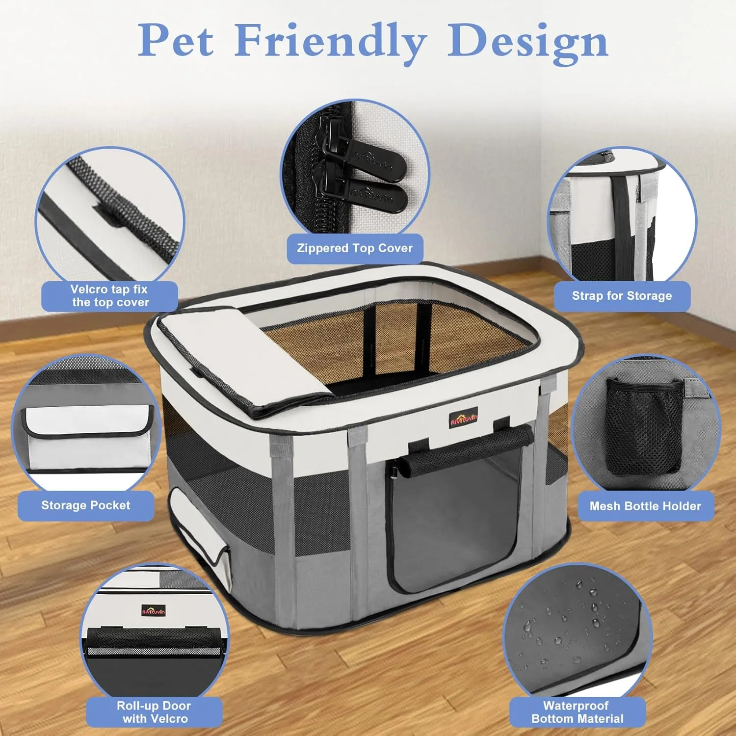 Aivituvin Dog Playpen, Portable Cat Pet Play Pen for Travel Camping Use, Foldable Dog Kennel Tent Crate with Carrying Bag for Indoor Outdoor Small Animals Grey S