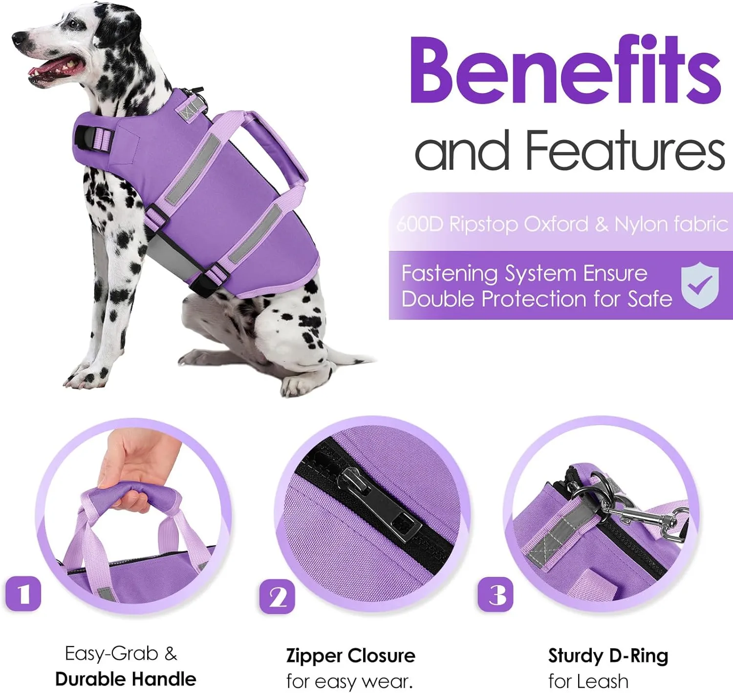 AOFITEE Dog Life Jacket High Flotation, Dog Life Vest for Swimming, Reflective Medium Dog Swimming Vest, Adjustable Dogs Swimsuit Lifesaver with Zipper and Rescue Handle for Small Medium Large Dogs
