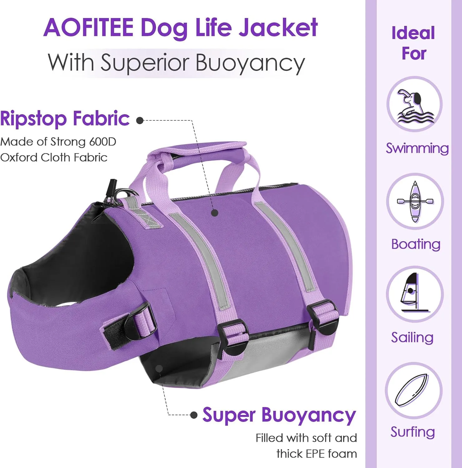 AOFITEE Dog Life Jacket High Flotation, Dog Life Vest for Swimming, Reflective Medium Dog Swimming Vest, Adjustable Dogs Swimsuit Lifesaver with Zipper and Rescue Handle for Small Medium Large Dogs