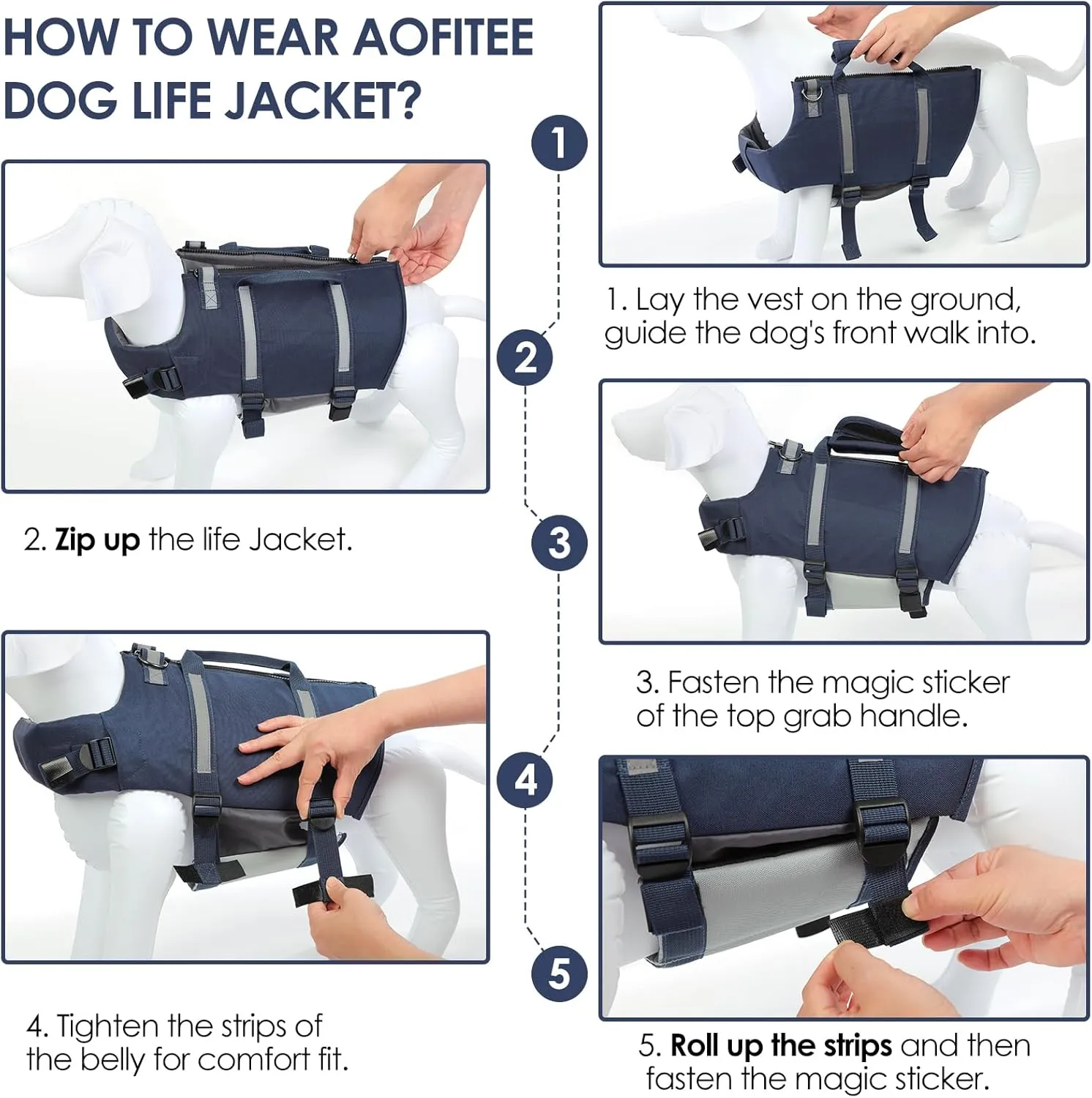 AOFITEE Dog Life Jacket High Flotation, Dog Life Vest for Swimming, Reflective Medium Dog Swimming Vest, Adjustable Dogs Swimsuit Lifesaver with Zipper and Rescue Handle for Small Medium Large Dogs