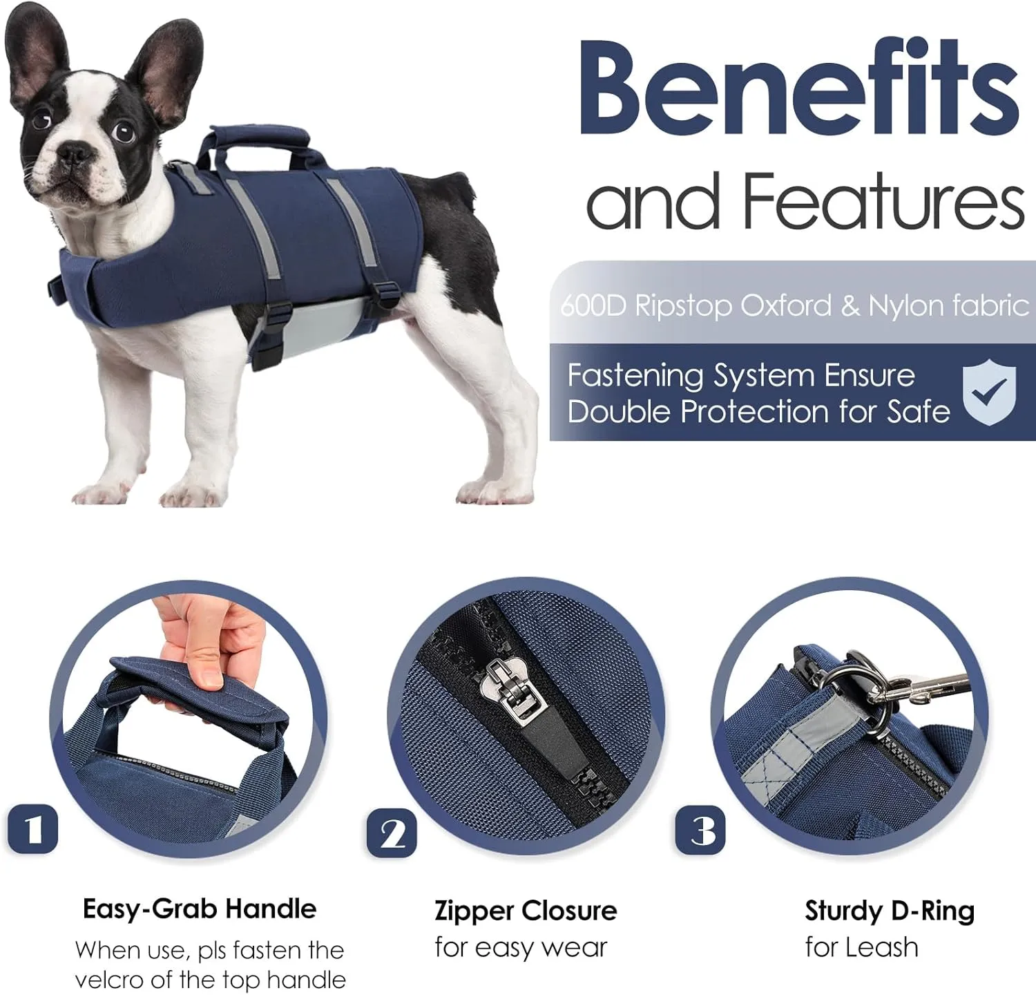 AOFITEE Dog Life Jacket High Flotation, Dog Life Vest for Swimming, Reflective Medium Dog Swimming Vest, Adjustable Dogs Swimsuit Lifesaver with Zipper and Rescue Handle for Small Medium Large Dogs