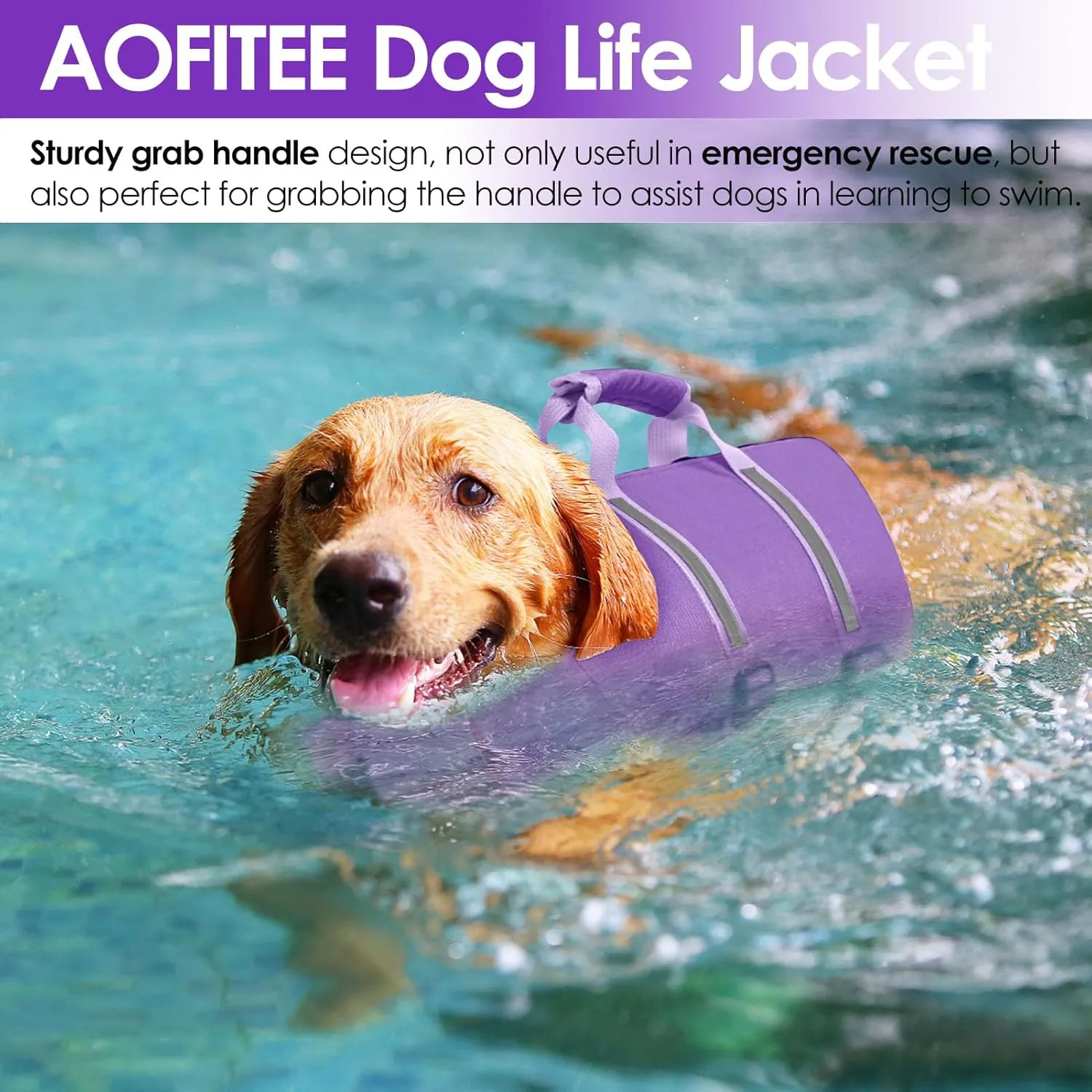AOFITEE Dog Life Jacket High Flotation, Dog Life Vest for Swimming, Reflective Medium Dog Swimming Vest, Adjustable Dogs Swimsuit Lifesaver with Zipper and Rescue Handle for Small Medium Large Dogs