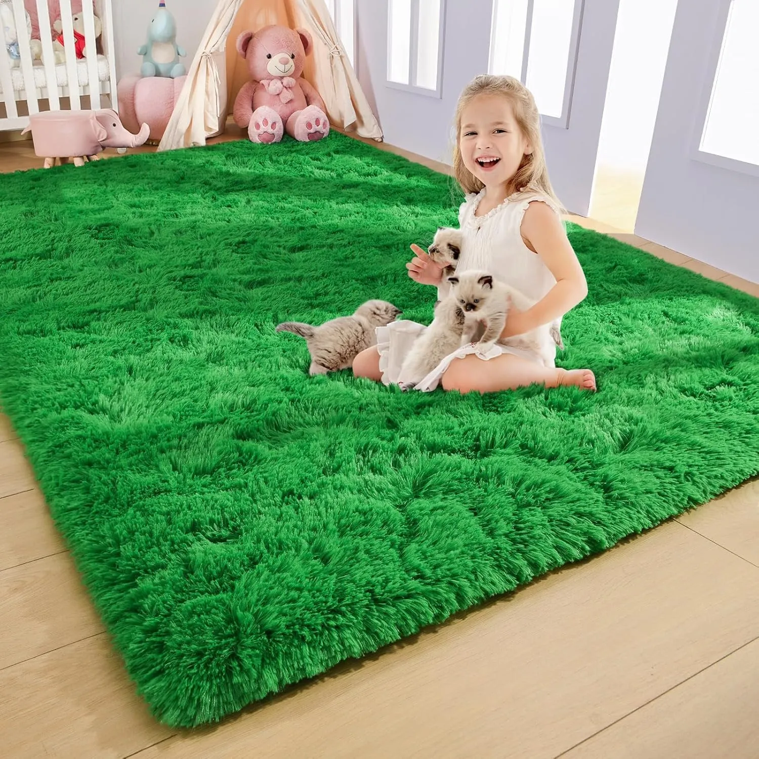 AROGAN Luxury Soft Shaggy Carpet, 6x9 Feet Bedroom Area Rug for Living Room, Fluffy Plush for Kids Girls Playroom Dorm, Teen Room Nursery Decor, Green