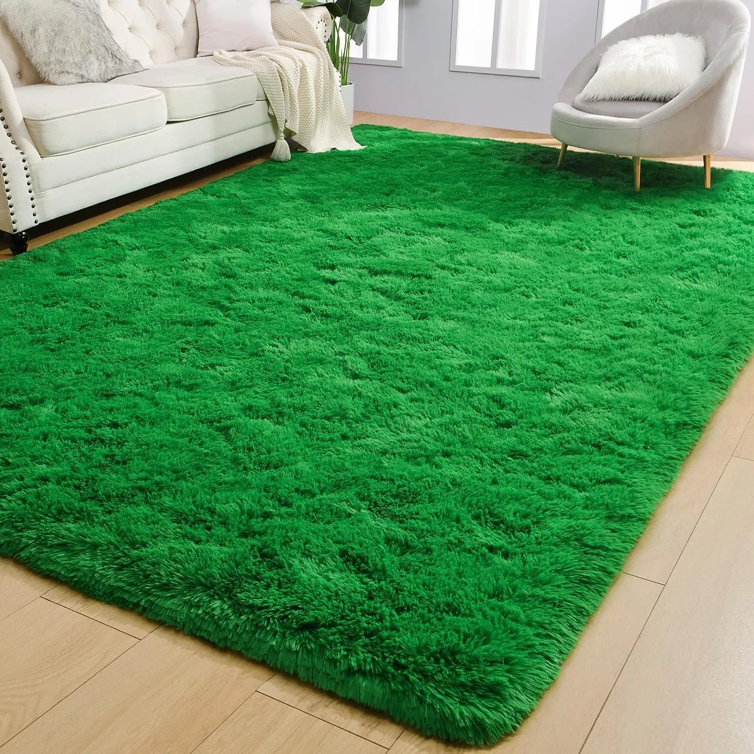 AROGAN Luxury Soft Shaggy Carpet, 6x9 Feet Bedroom Area Rug for Living Room, Fluffy Plush for Kids Girls Playroom Dorm, Teen Room Nursery Decor, Green