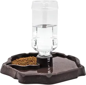 Automatic Reptile Feeder Reptile Food and Water Dish Bowl Reptile Water Dish with Bottle Tortoise Turtle Water Dispenser for Bearded Dragon Gecko Lizard (Brown)