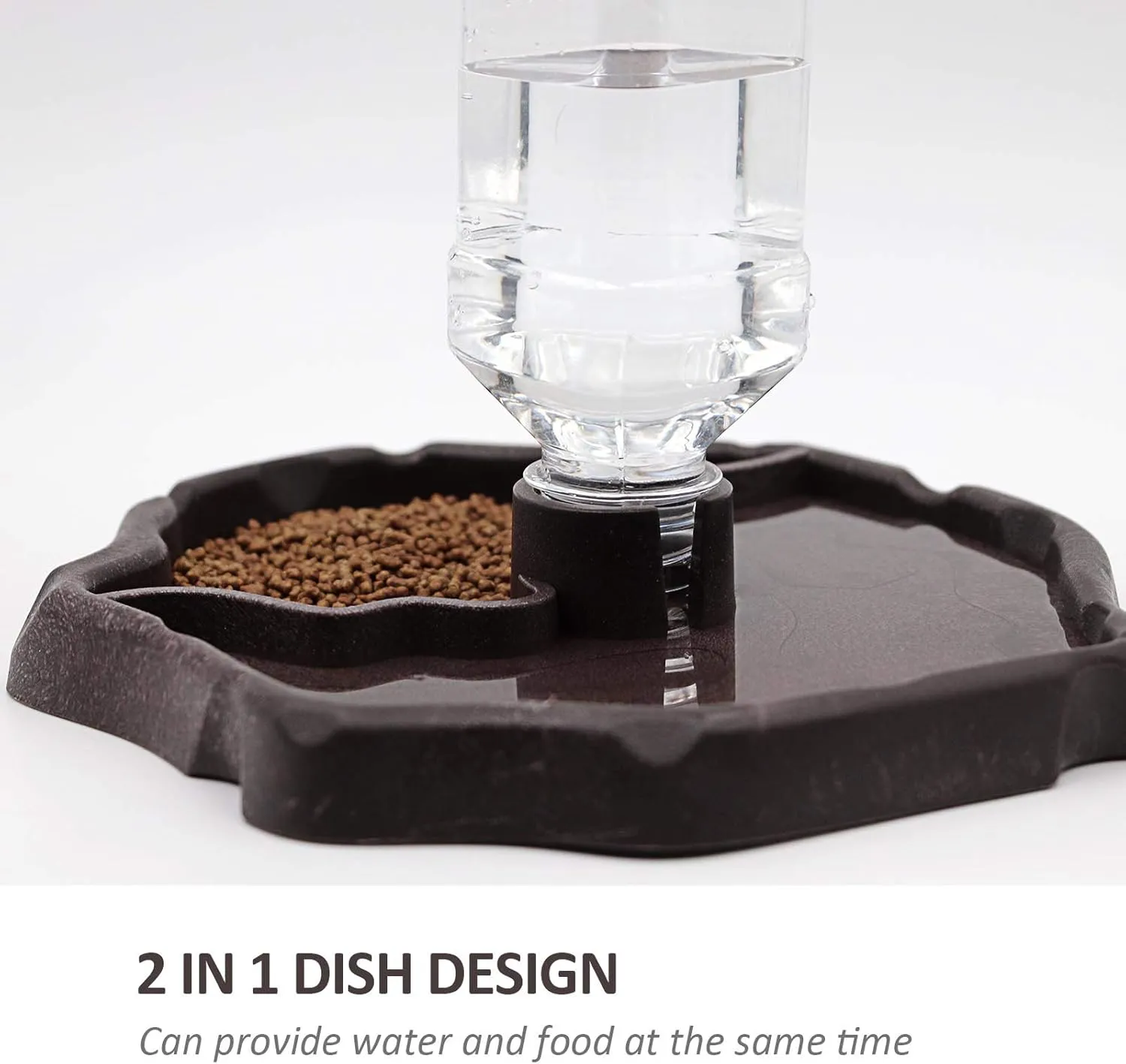 Automatic Reptile Feeder Reptile Food and Water Dish Bowl Reptile Water Dish with Bottle Tortoise Turtle Water Dispenser for Bearded Dragon Gecko Lizard (Brown)