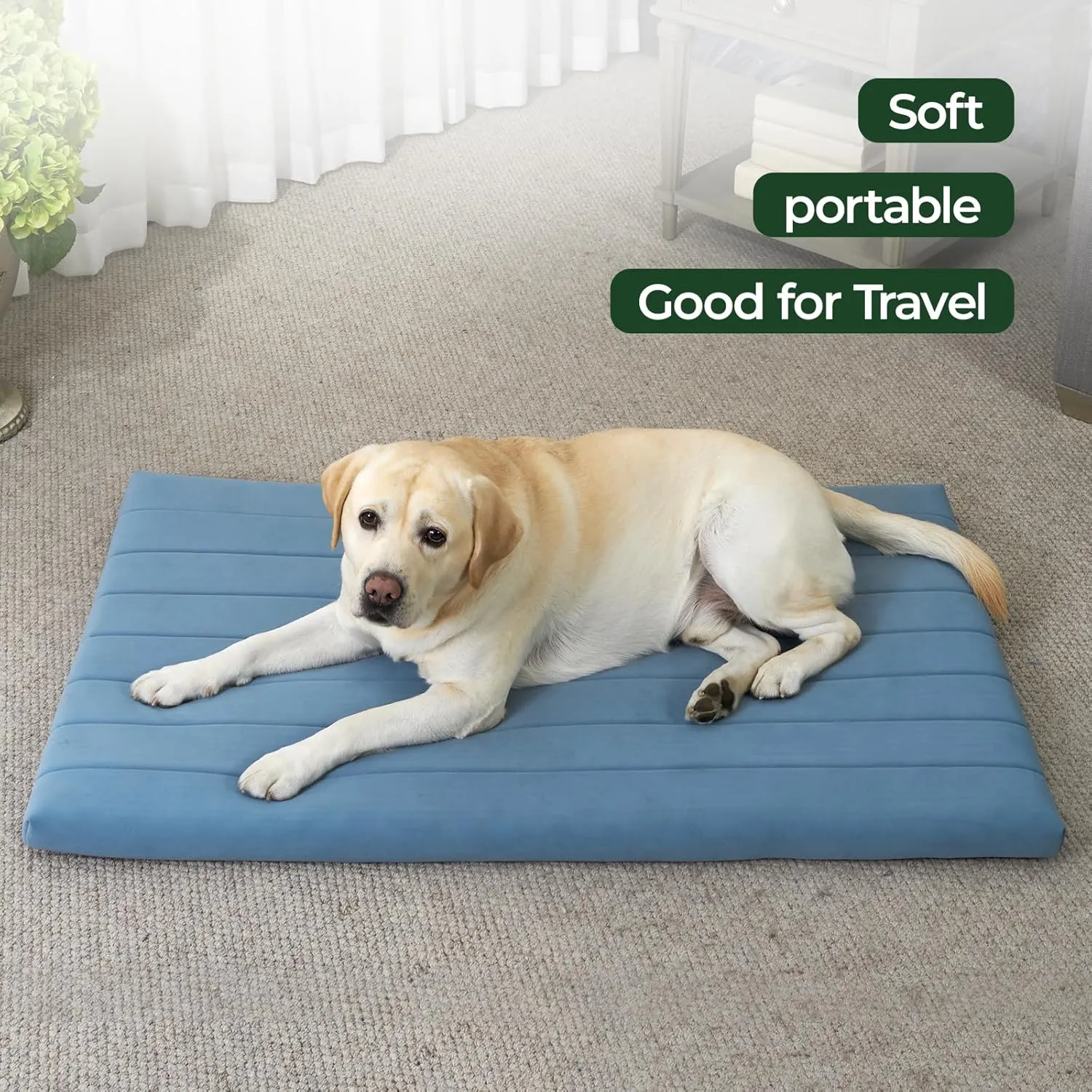 BALANCE Dog Crate Bed, Orthopedic Dog Bed Pad with Waterproof Liner, Washable Crate Foam Pet Mat for Large, Medium, Puppy Dogs Breeds, Powder Blue, 36"x23"x1.6"