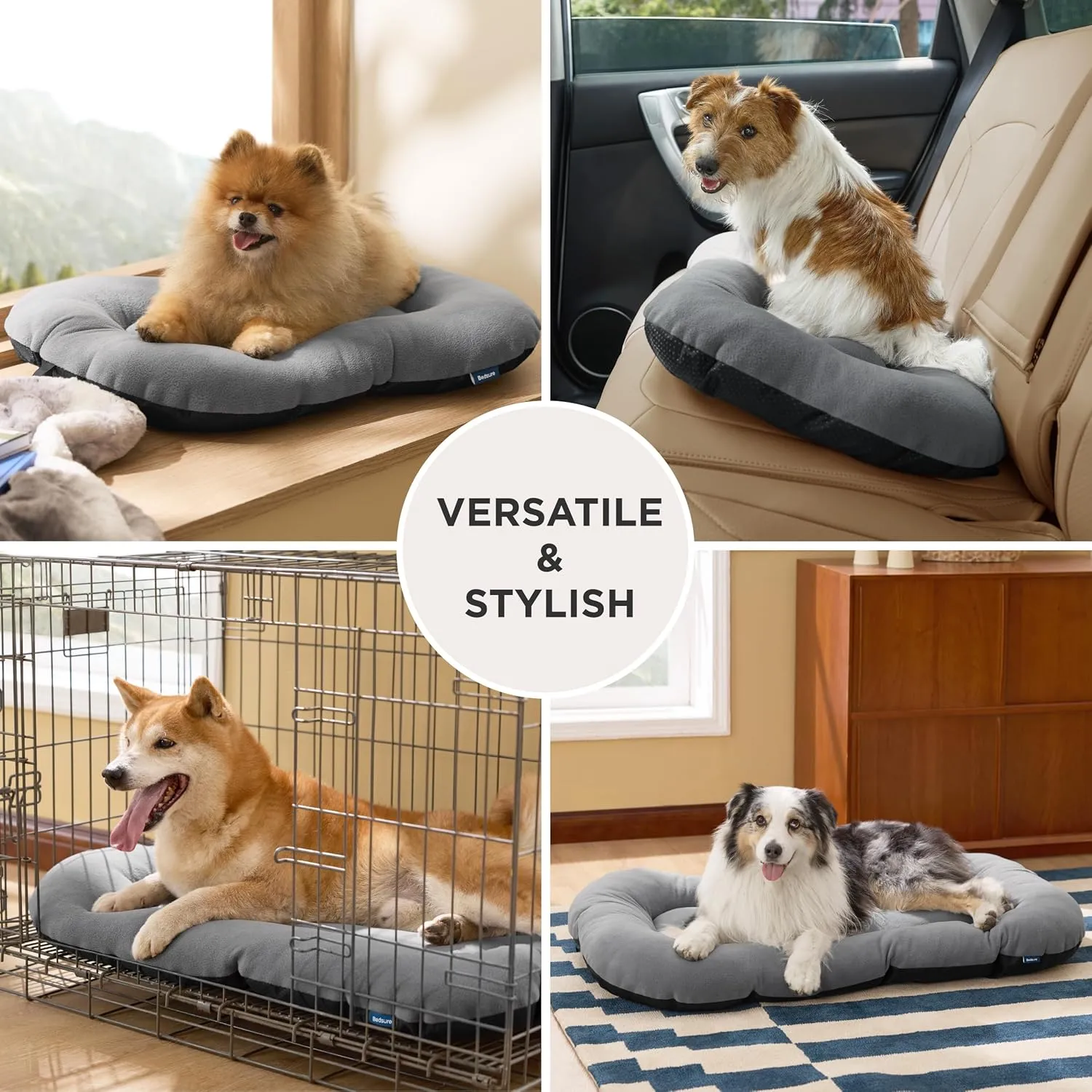 Bedsure Washable Dog Crate Pad for Large Dogs, Flat Puppy Kennel Dog Bed for Crate, Ultra Soft Fleece Pet Sleeping Mat with Non-Slip Bottom, Light Grey 35"x22"