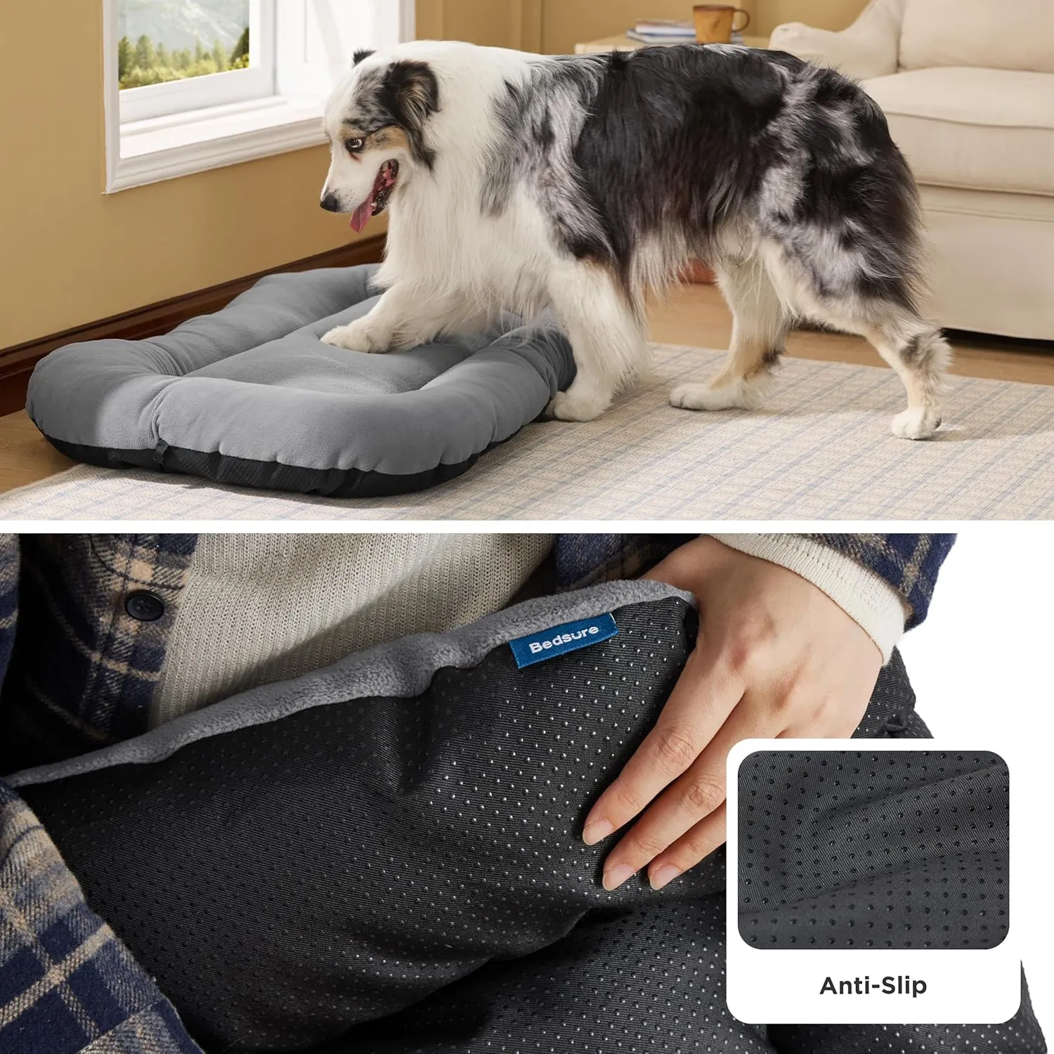Bedsure Washable Dog Crate Pad for Large Dogs, Flat Puppy Kennel Dog Bed for Crate, Ultra Soft Fleece Pet Sleeping Mat with Non-Slip Bottom, Light Grey 35"x22"
