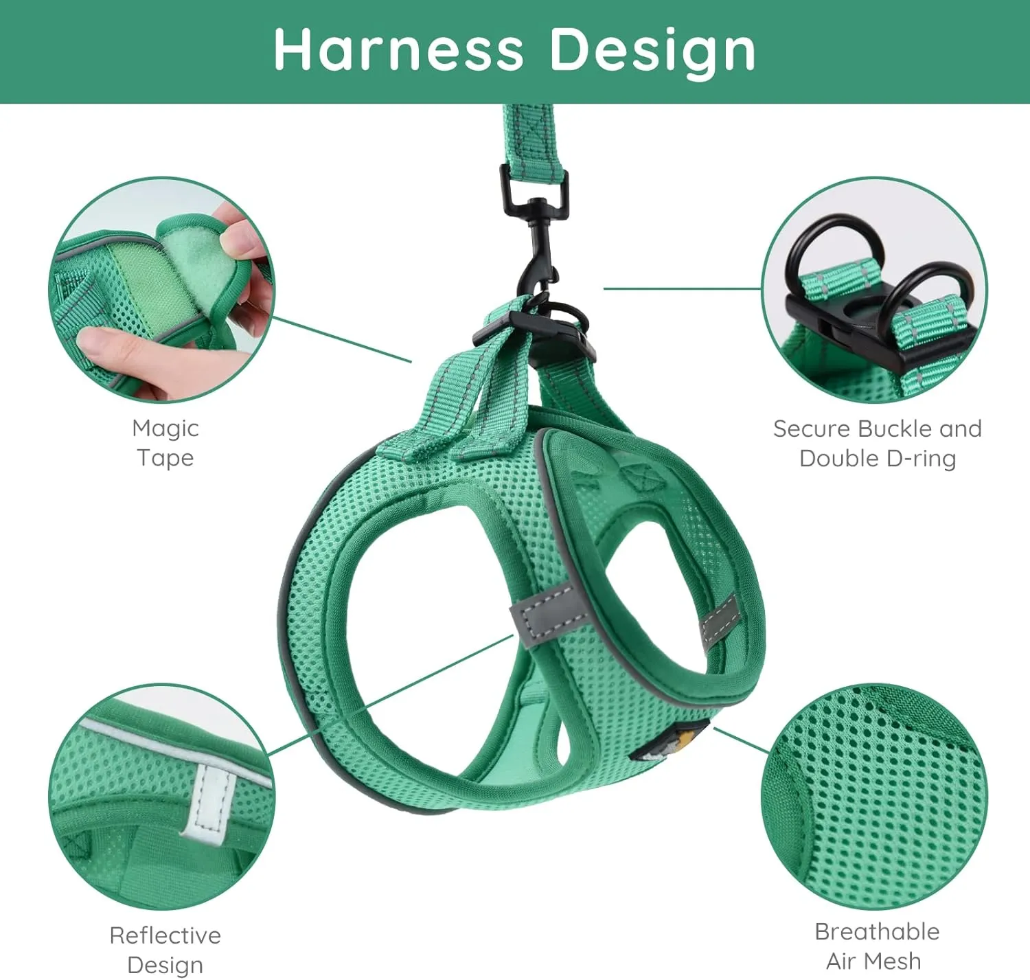 BELLA & PAL Puppy Harness with Leash Set, Dog Harness for Small Dogs No Pull, Dog Leash for Puppy, Step in Harness for Extra Small Dogs, Green Harness, XS