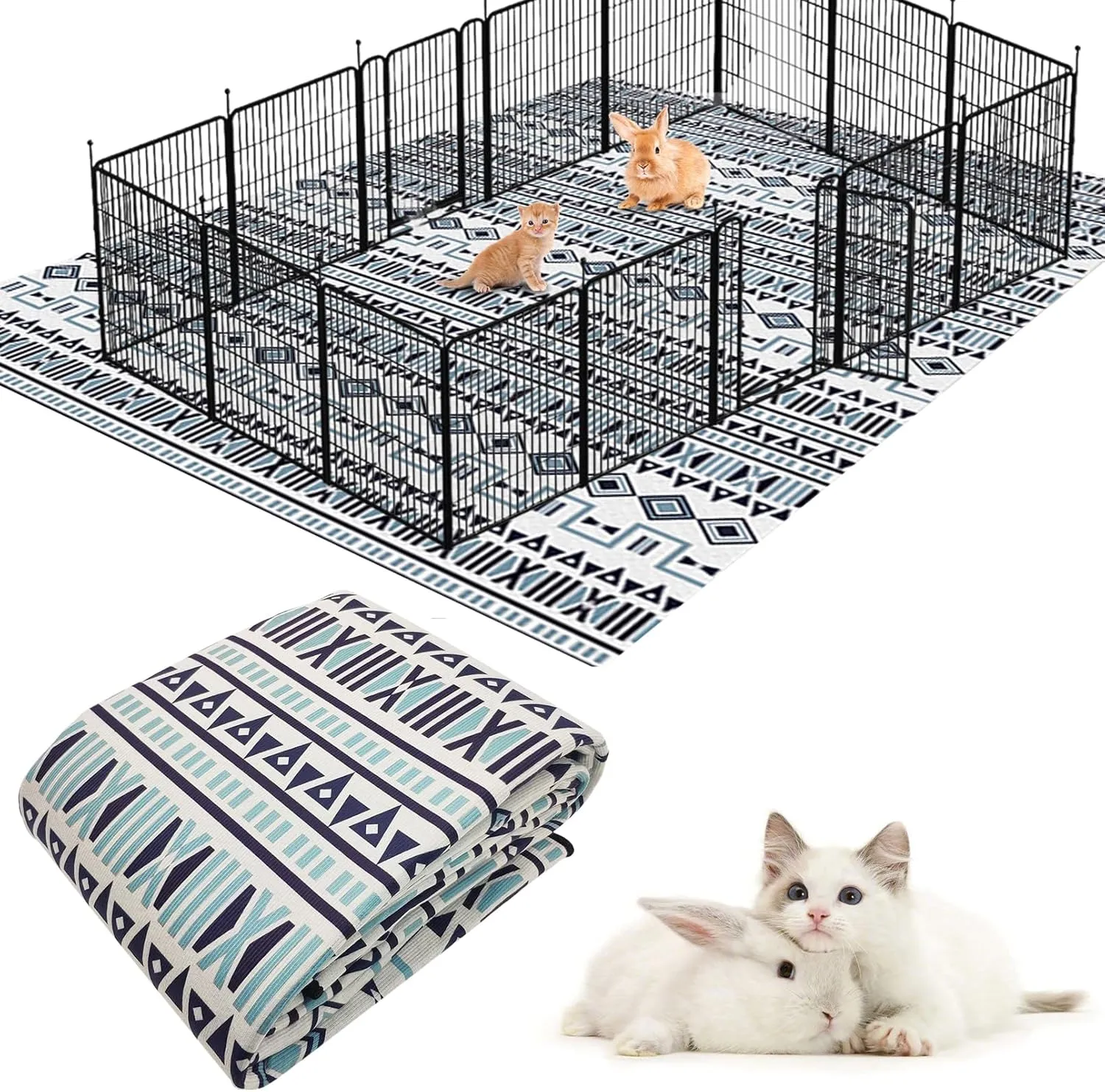 BNOSDM Extra Large Cage Liners for Rabbits 91" X 63" Washable Rabbit Pad Large Bunny Mat Anti Slip Rug for Bunnies Pet Carpet for Chinchillas Cats Guinea Pigs Dogs