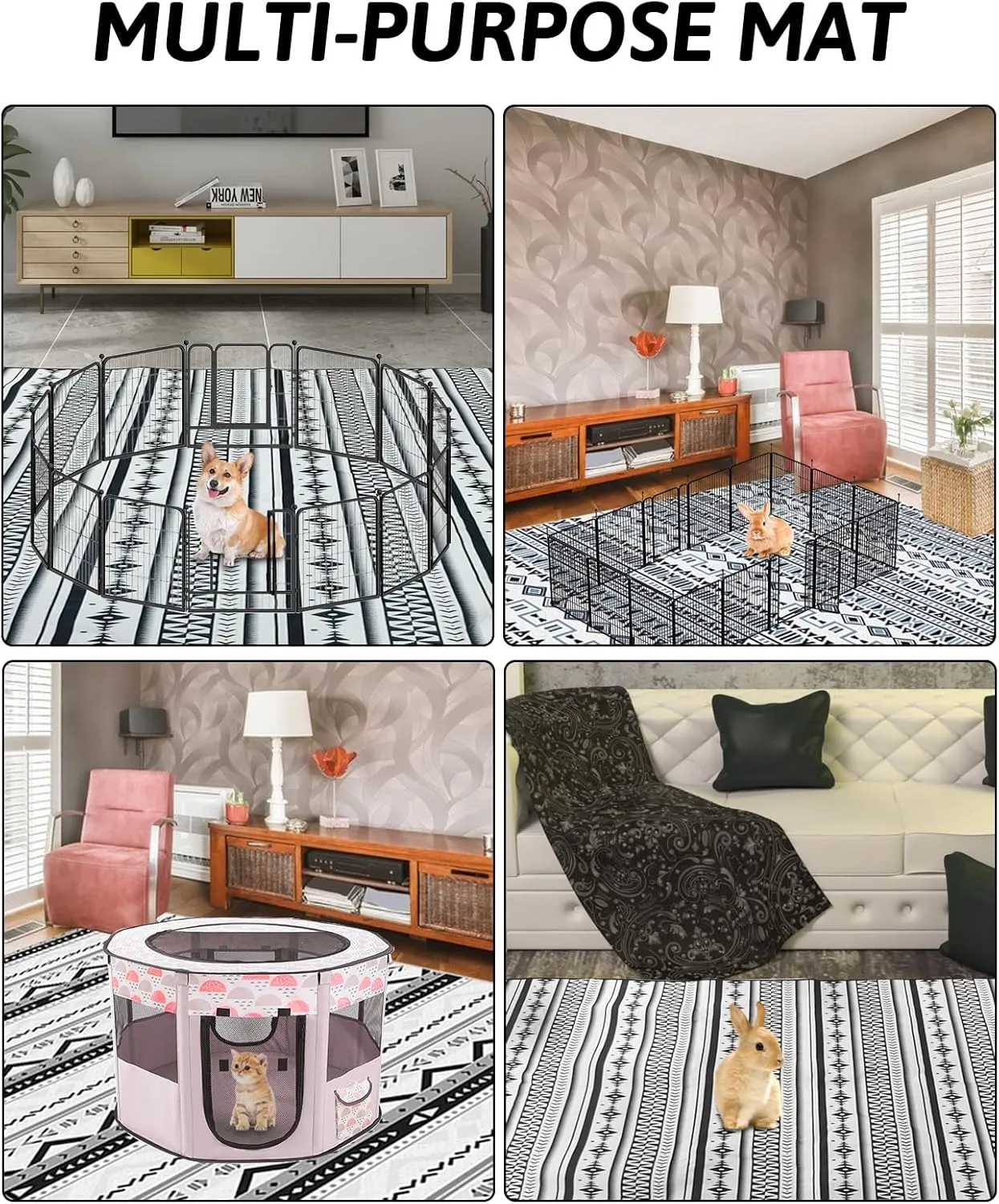 BNOSDM Extra Large Cage Liners for Rabbits 91" X 63" Washable Rabbit Pad Large Bunny Mat Anti Slip Rug for Bunnies Pet Carpet for Chinchillas Cats Guinea Pigs Dogs