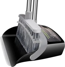 Broom with Dustpan Combo Set Broom and Dustpan Set Dust Pan with 51.2" Stainless Steel Long Handle, Brooms with 5-Layer Plus Firm and Soft Bristles Combine, New Home Apartment Office Essentials