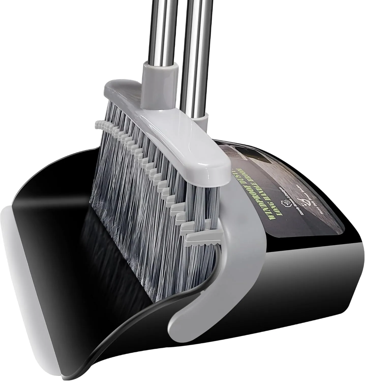 Broom with Dustpan Combo Set Broom and Dustpan Set Dust Pan with 51.2" Stainless Steel Long Handle, Brooms with 5-Layer Plus Firm and Soft Bristles Combine, New Home Apartment Office Essentials