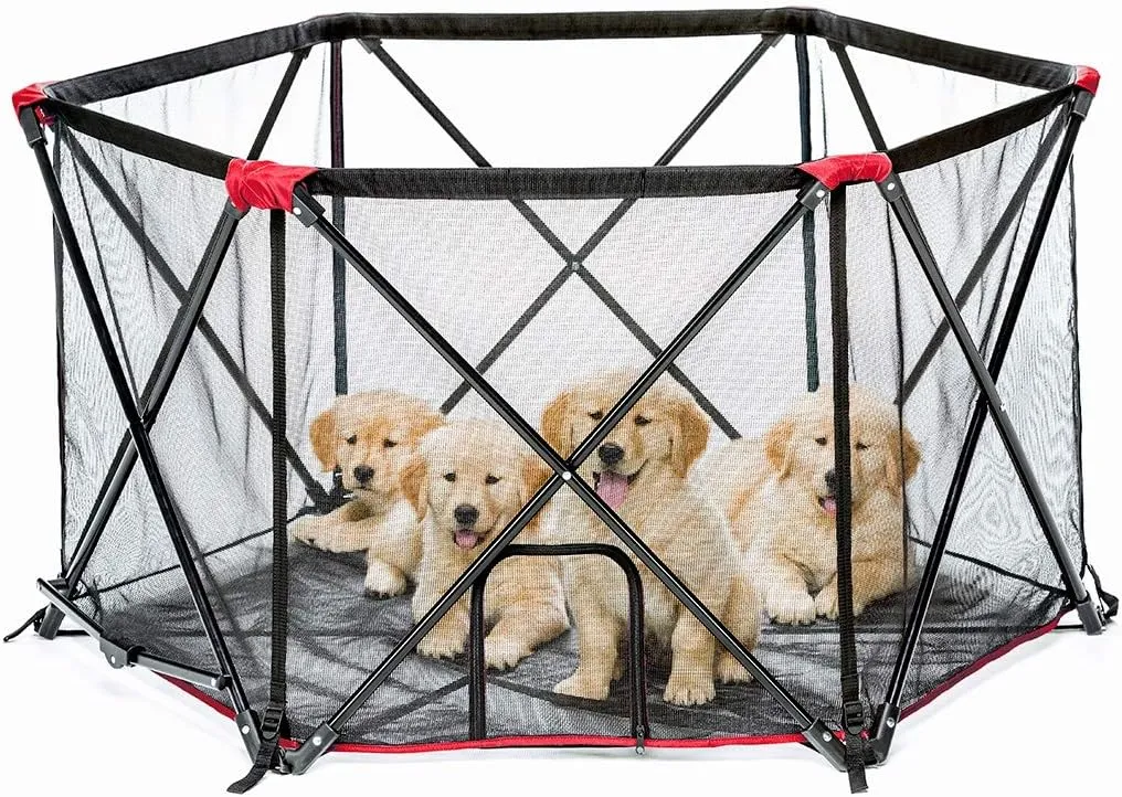 Carlson 6-Panel Foldable and Portable Steel Pet Exercise and Play Pen, Indoor and Outdoor, with Carrying Case, Red
