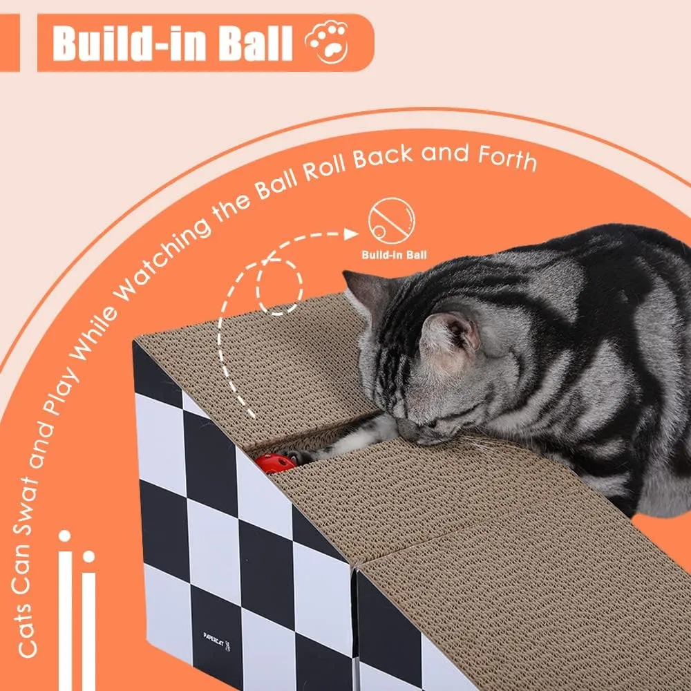 Cat Scratching Board with Ball, Triangle Cat Scratching Cardboard, Multiple Scratching Angles, 2-in-1 Scratching Lounge Bed, Black and White (Triangular) (Black and White)