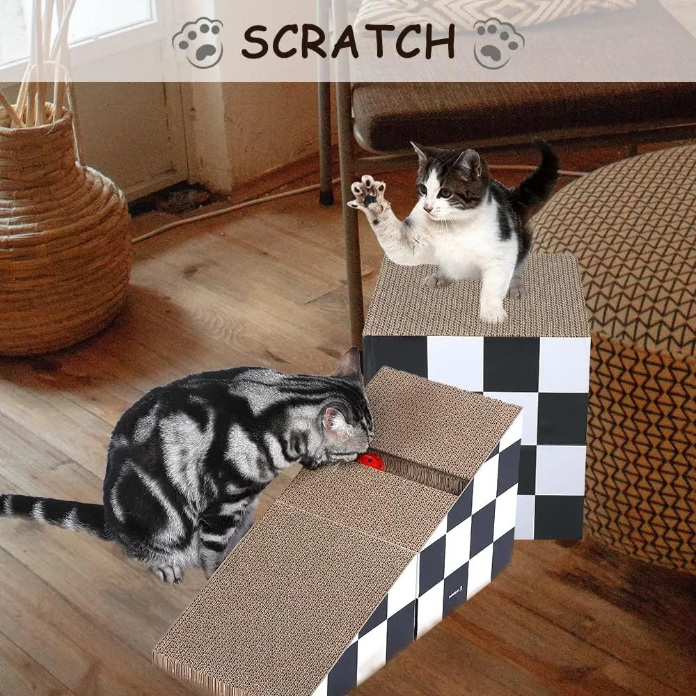Cat Scratching Board with Ball, Triangle Cat Scratching Cardboard, Multiple Scratching Angles, 2-in-1 Scratching Lounge Bed, Black and White (Triangular) (Black and White)