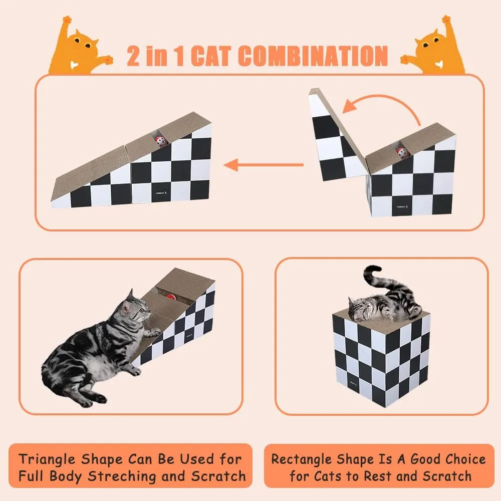 Cat Scratching Board with Ball, Triangle Cat Scratching Cardboard, Multiple Scratching Angles, 2-in-1 Scratching Lounge Bed, Black and White (Triangular) (Black and White)