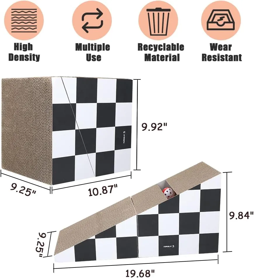 Cat Scratching Board with Ball, Triangle Cat Scratching Cardboard, Multiple Scratching Angles, 2-in-1 Scratching Lounge Bed, Black and White (Triangular) (Black and White)