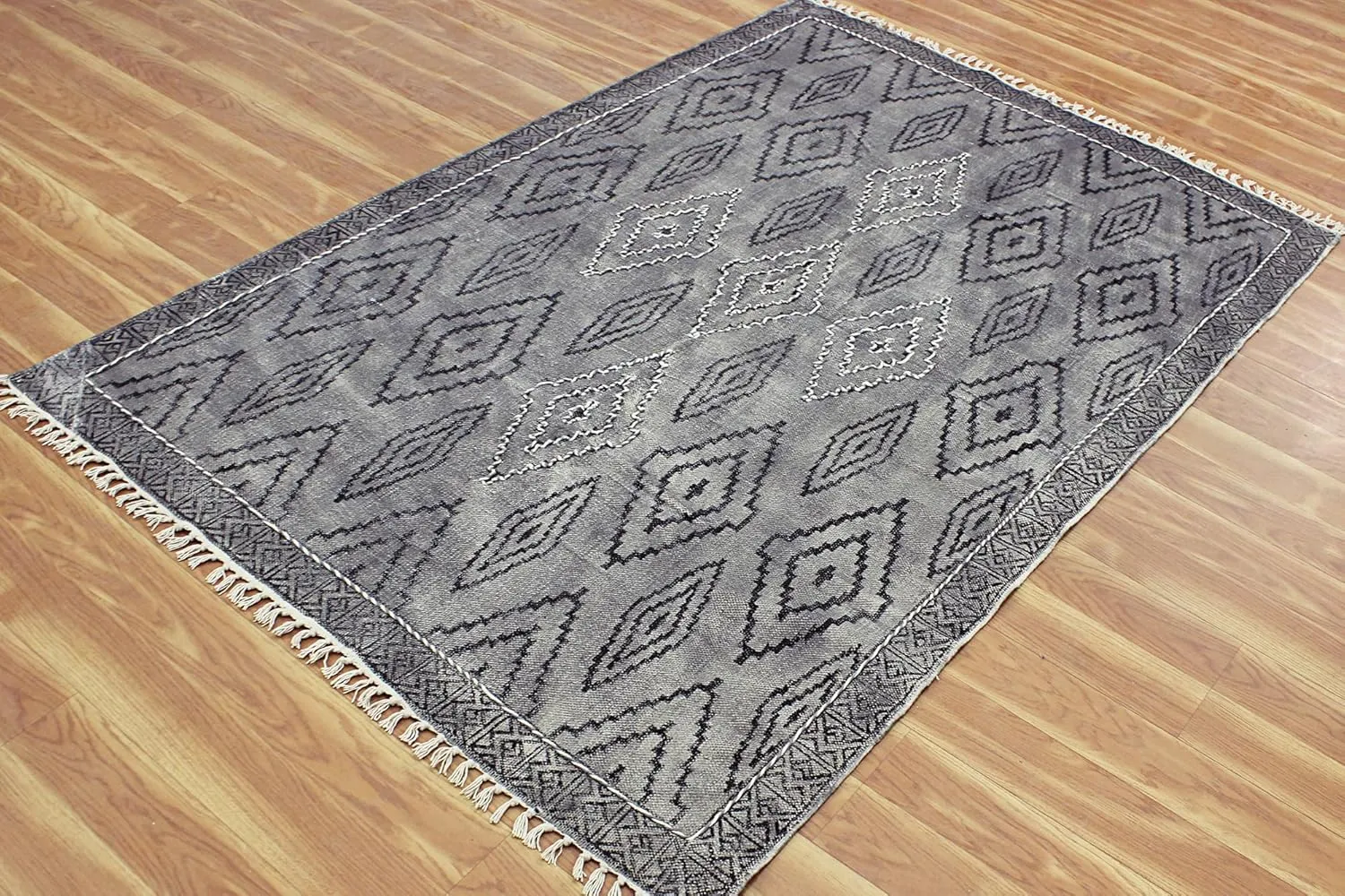 Collection Square Rug - 8x8 Ft Dark Gray & Black Cotton Dhurrie Moroccan Kilim Rug Indoor Outdoor Use Carpet Flatweave Rug High Traffic Area in Bedroom Bedside Custom Mat & Dining Table