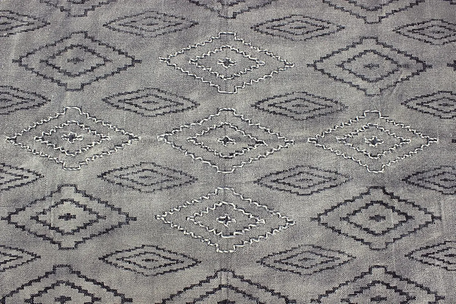 Collection Square Rug - 8x8 Ft Dark Gray & Black Cotton Dhurrie Moroccan Kilim Rug Indoor Outdoor Use Carpet Flatweave Rug High Traffic Area in Bedroom Bedside Custom Mat & Dining Table