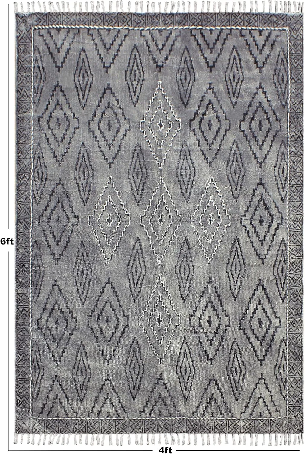 Collection Square Rug - 8x8 Ft Dark Gray & Black Cotton Dhurrie Moroccan Kilim Rug Indoor Outdoor Use Carpet Flatweave Rug High Traffic Area in Bedroom Bedside Custom Mat & Dining Table