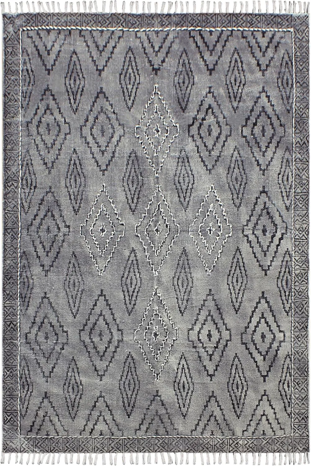 Collection Square Rug - 8x8 Ft Dark Gray & Black Cotton Dhurrie Moroccan Kilim Rug Indoor Outdoor Use Carpet Flatweave Rug High Traffic Area in Bedroom Bedside Custom Mat & Dining Table