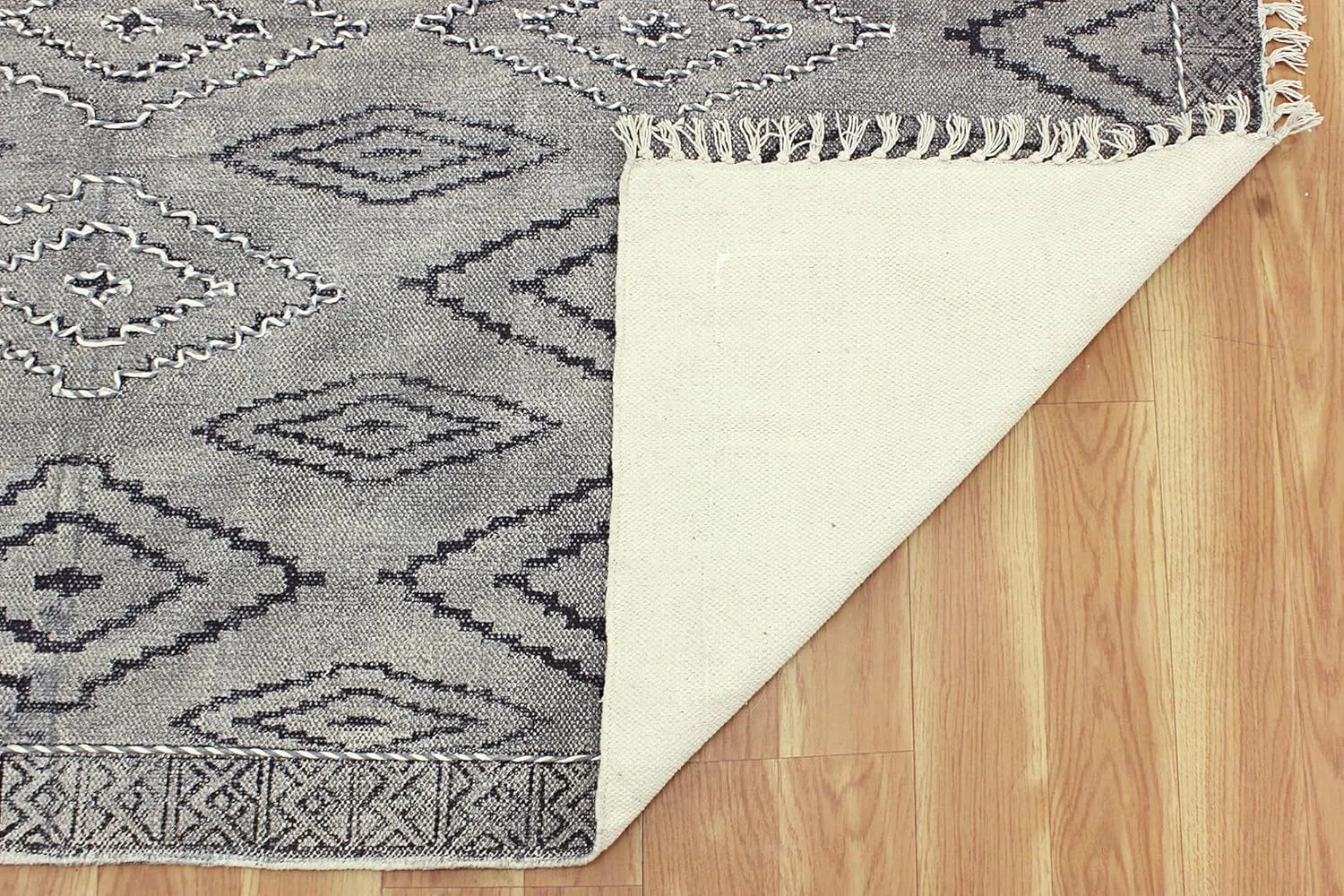 Collection Square Rug - 8x8 Ft Dark Gray & Black Cotton Dhurrie Moroccan Kilim Rug Indoor Outdoor Use Carpet Flatweave Rug High Traffic Area in Bedroom Bedside Custom Mat & Dining Table