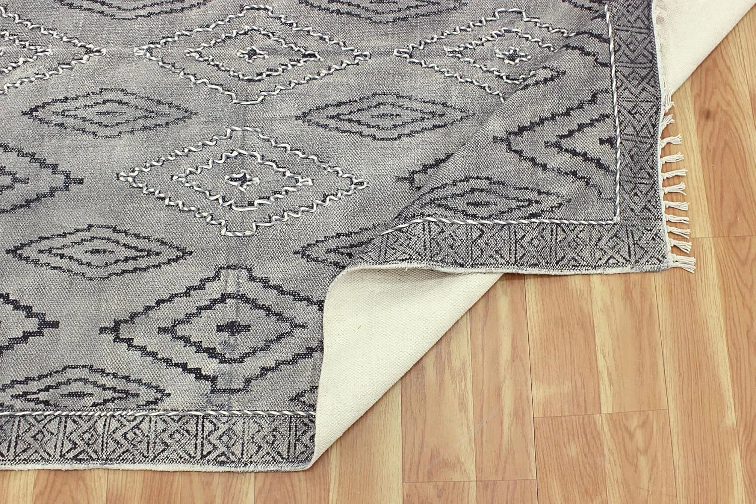 Collection Square Rug - 8x8 Ft Dark Gray & Black Cotton Dhurrie Moroccan Kilim Rug Indoor Outdoor Use Carpet Flatweave Rug High Traffic Area in Bedroom Bedside Custom Mat & Dining Table