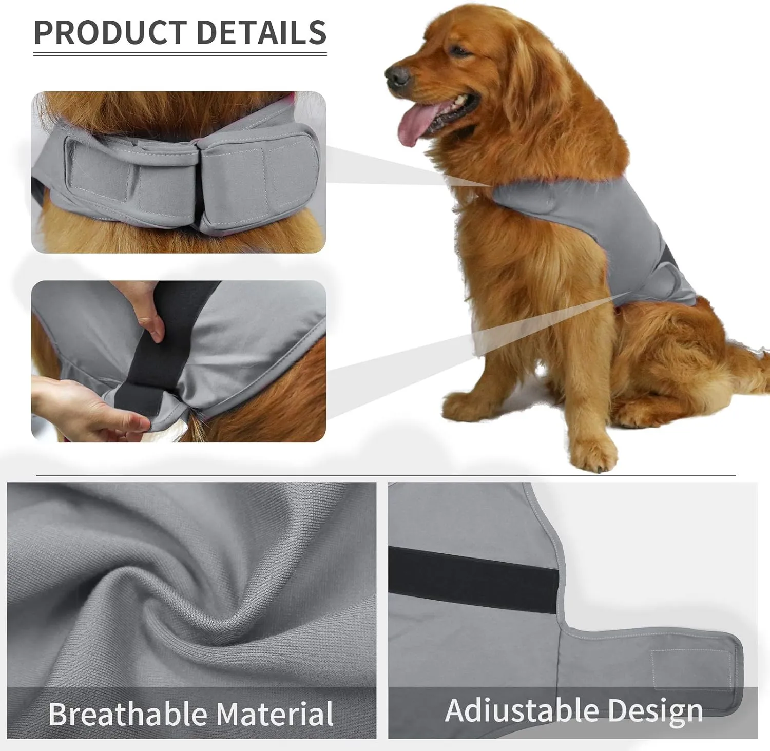 Comfort Dog Anxiety Relief Coat, Dog Anxiety Calming Vest Wrap for Thunderstorm,Travel,4th of July Fireworks,Vet Visits,Separation Anxiety Relief for Dogs (X-Small (Pack of 1), Light Gray)