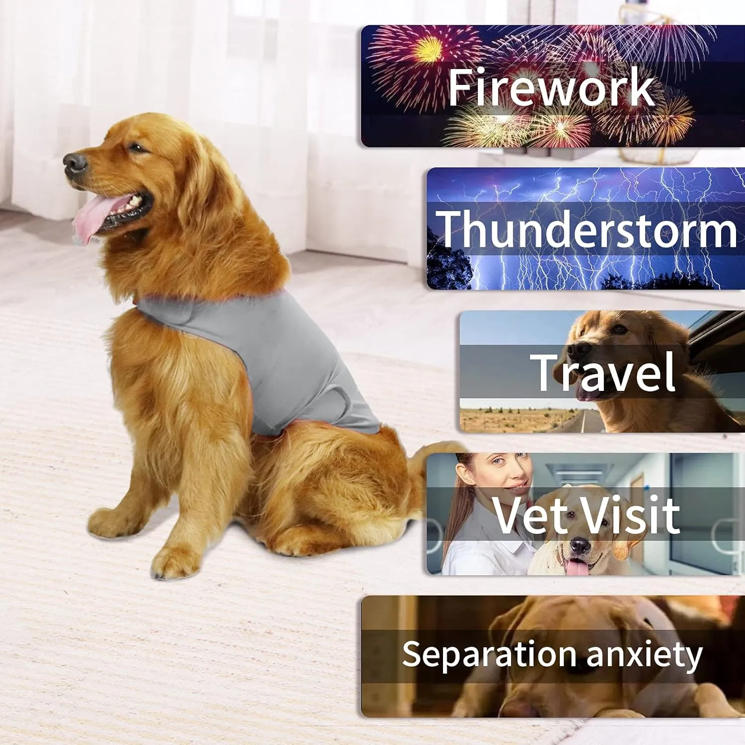 Comfort Dog Anxiety Relief Coat, Dog Anxiety Calming Vest Wrap for Thunderstorm,Travel,4th of July Fireworks,Vet Visits,Separation Anxiety Relief for Dogs (X-Small (Pack of 1), Light Gray)