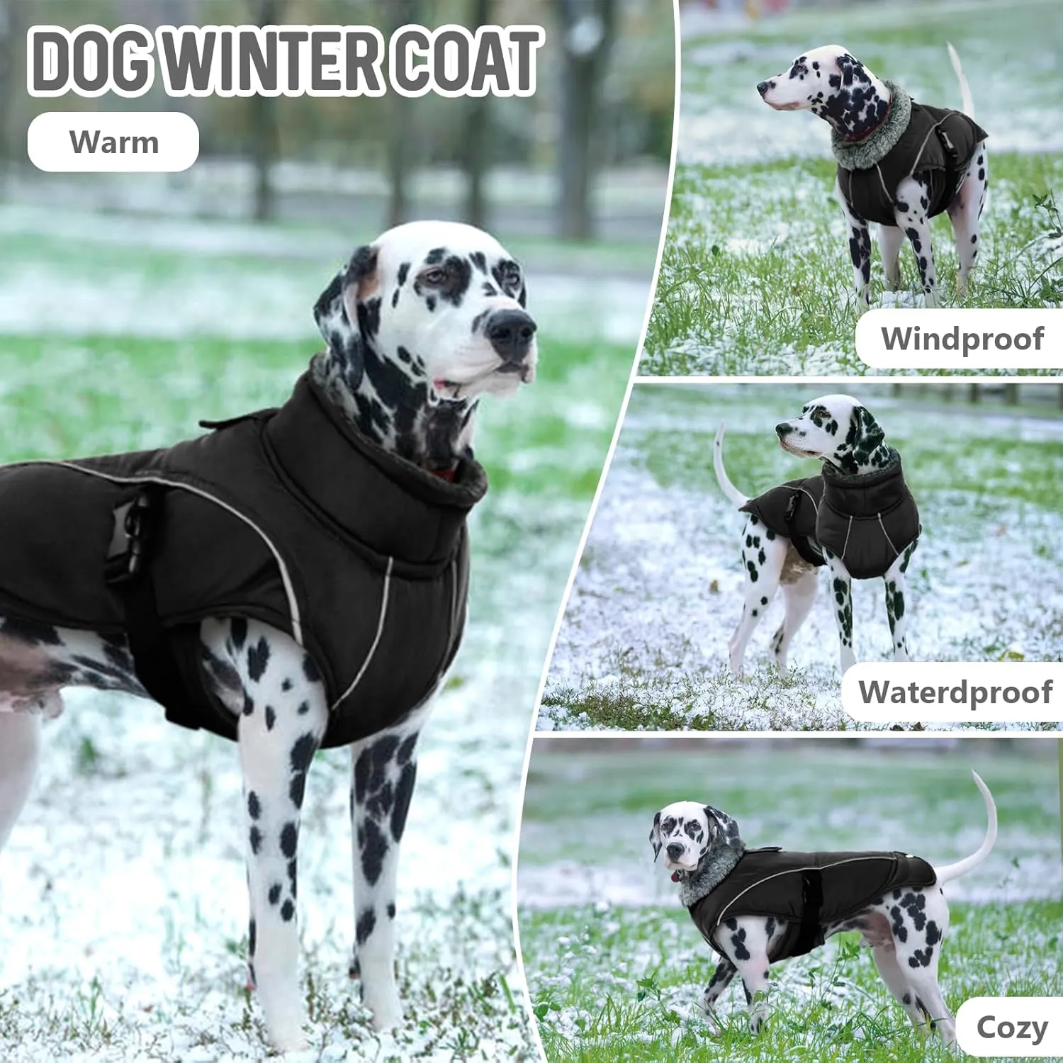 DENTRUN Dog Winter Warm Coat - Windproof Cozy Dog Jacket, Thick Fleece Vest, Water Repellent, Reflective, Small to Large Sizes