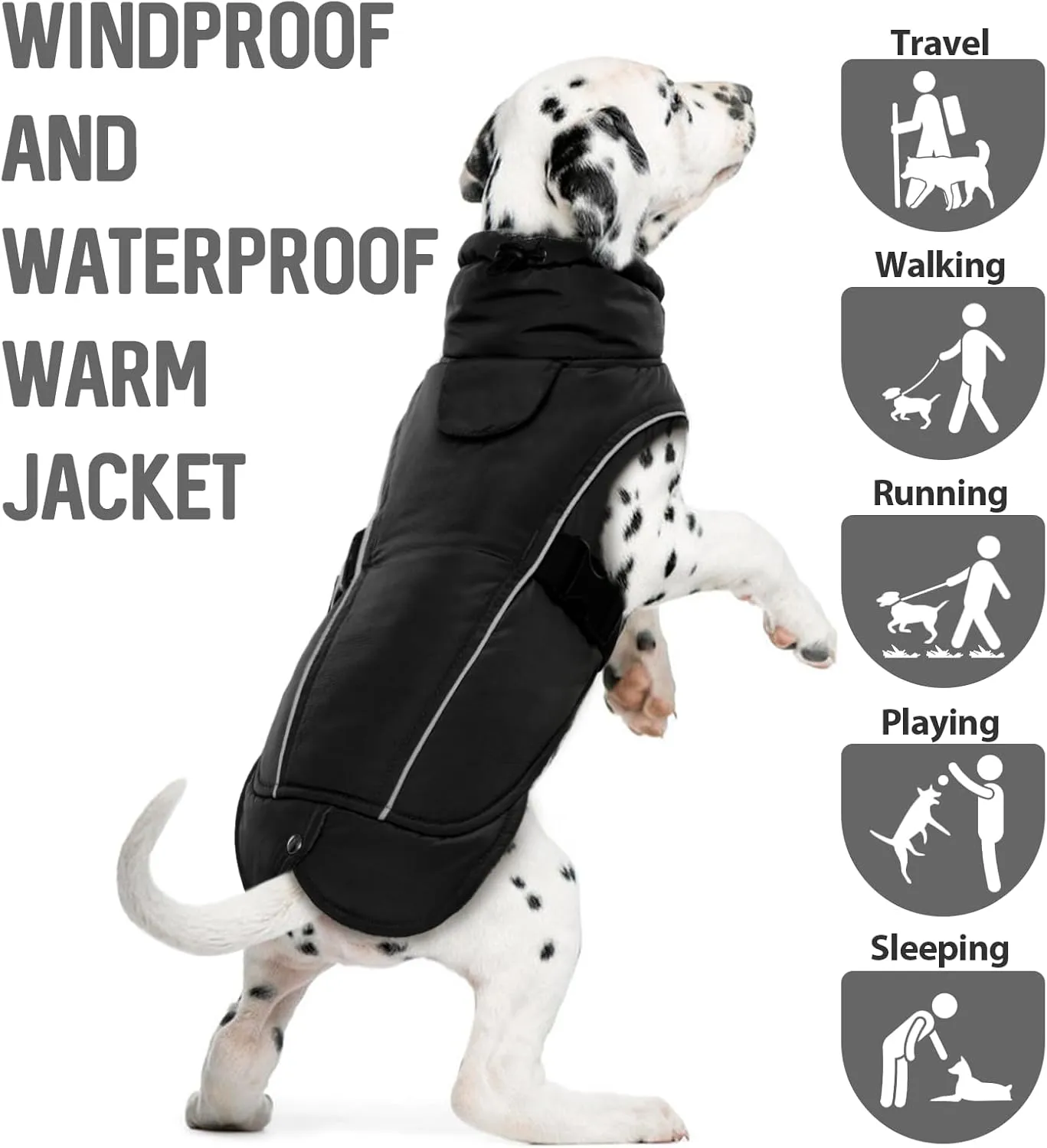 DENTRUN Dog Winter Warm Coat - Windproof Cozy Dog Jacket, Thick Fleece Vest, Water Repellent, Reflective, Small to Large Sizes