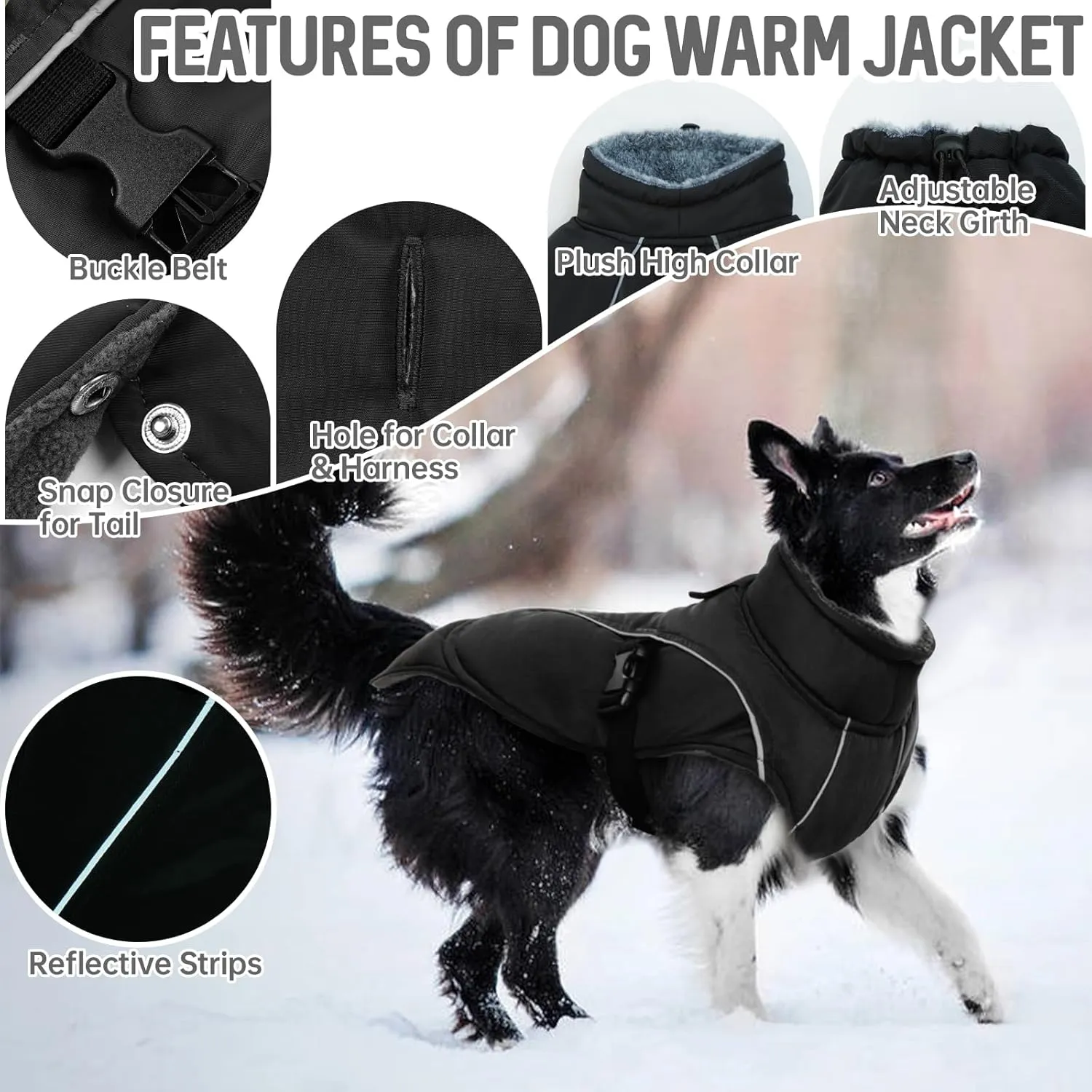 DENTRUN Dog Winter Warm Coat - Windproof Cozy Dog Jacket, Thick Fleece Vest, Water Repellent, Reflective, Small to Large Sizes