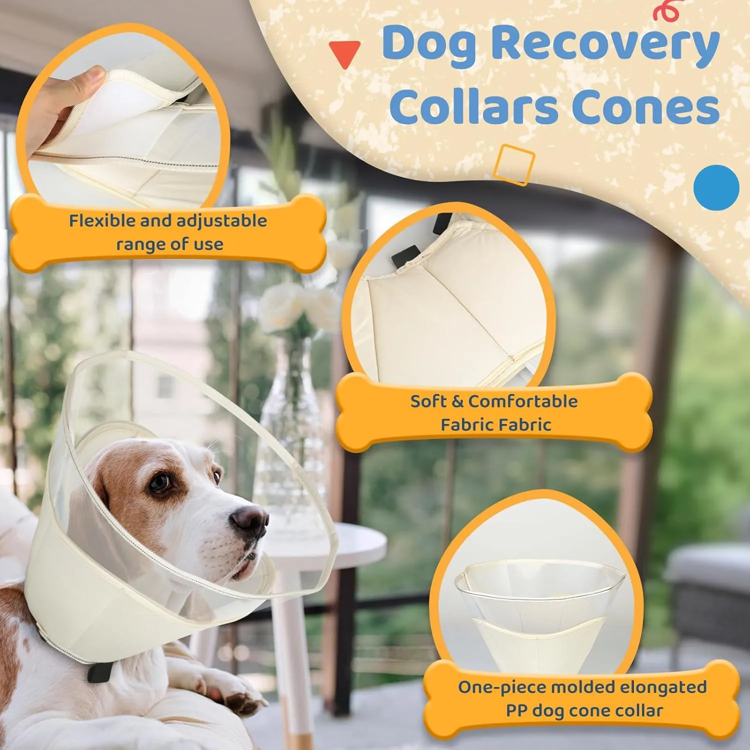 Dog Cone, Soft Cones for Dogs After Surgery, Comfortable Medium Dog Cone Collar, Protective Cone for Dogs to Stop Licking, Beige, ML(Neck: 14.8-17.0)