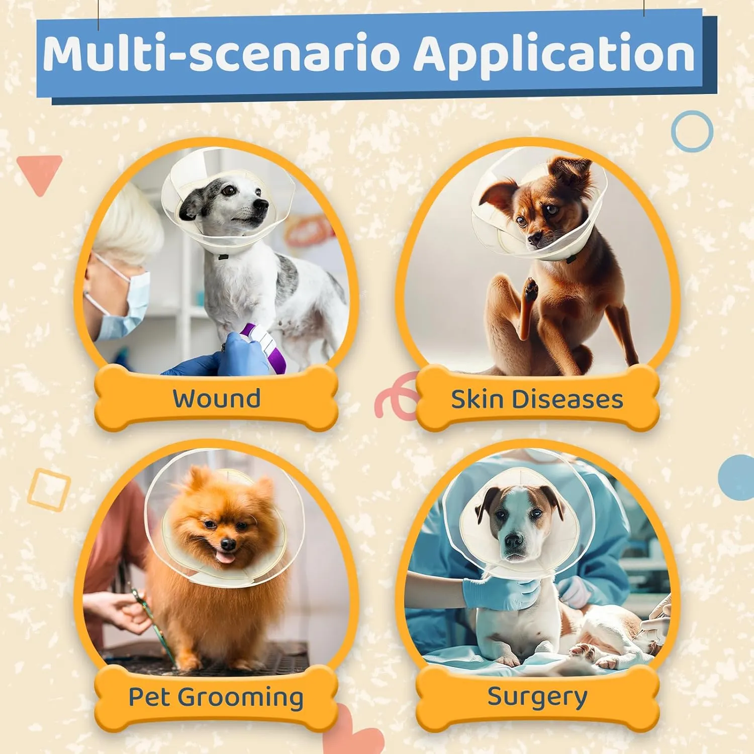 Dog Cone, Soft Cones for Dogs After Surgery, Comfortable Medium Dog Cone Collar, Protective Cone for Dogs to Stop Licking, Beige, ML(Neck: 14.8-17.0)