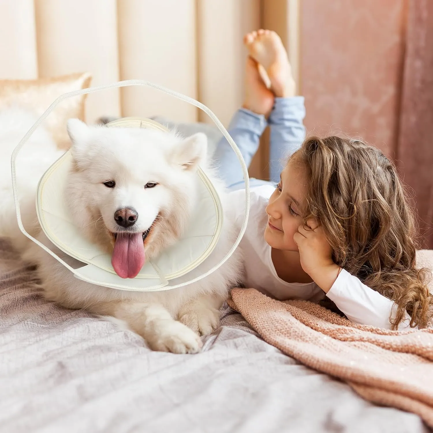 Dog Cone, Soft Cones for Dogs After Surgery, Comfortable Medium Dog Cone Collar, Protective Cone for Dogs to Stop Licking, Beige, ML(Neck: 14.8-17.0)