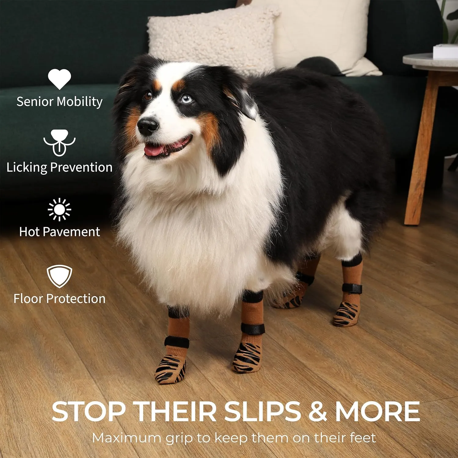 DOK TigerToes Premium Non-Slip Dog Socks for Hardwood Floors - Extra-Thick Grip That Works Even When Twisted - Prevents Licking, Slipping, and Great for Dog Paw Protection (Cool Caramel, X-Small)