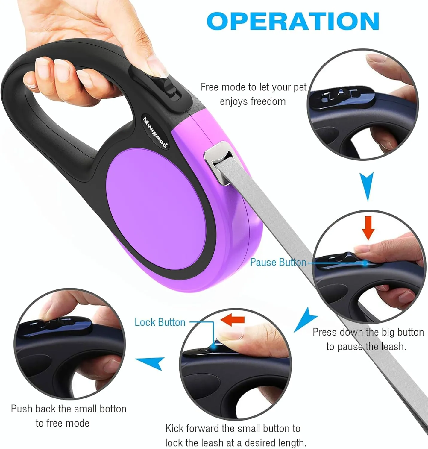 Double Retractable Dog Leash for Two Dogs Up to 50 lbs Per - 16 ft Coupler Dog Leashes for Small Medium - One Locked System, Non Slip Grip, Tangle Free