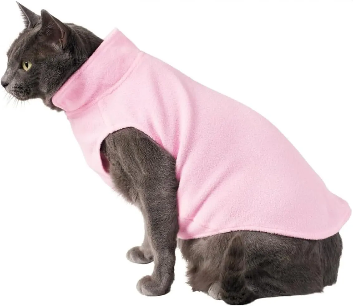 DroolingDog Cat Sweater Fleece Vest Lightweight Cat Clothes for Small Cats Only, Large, Pink