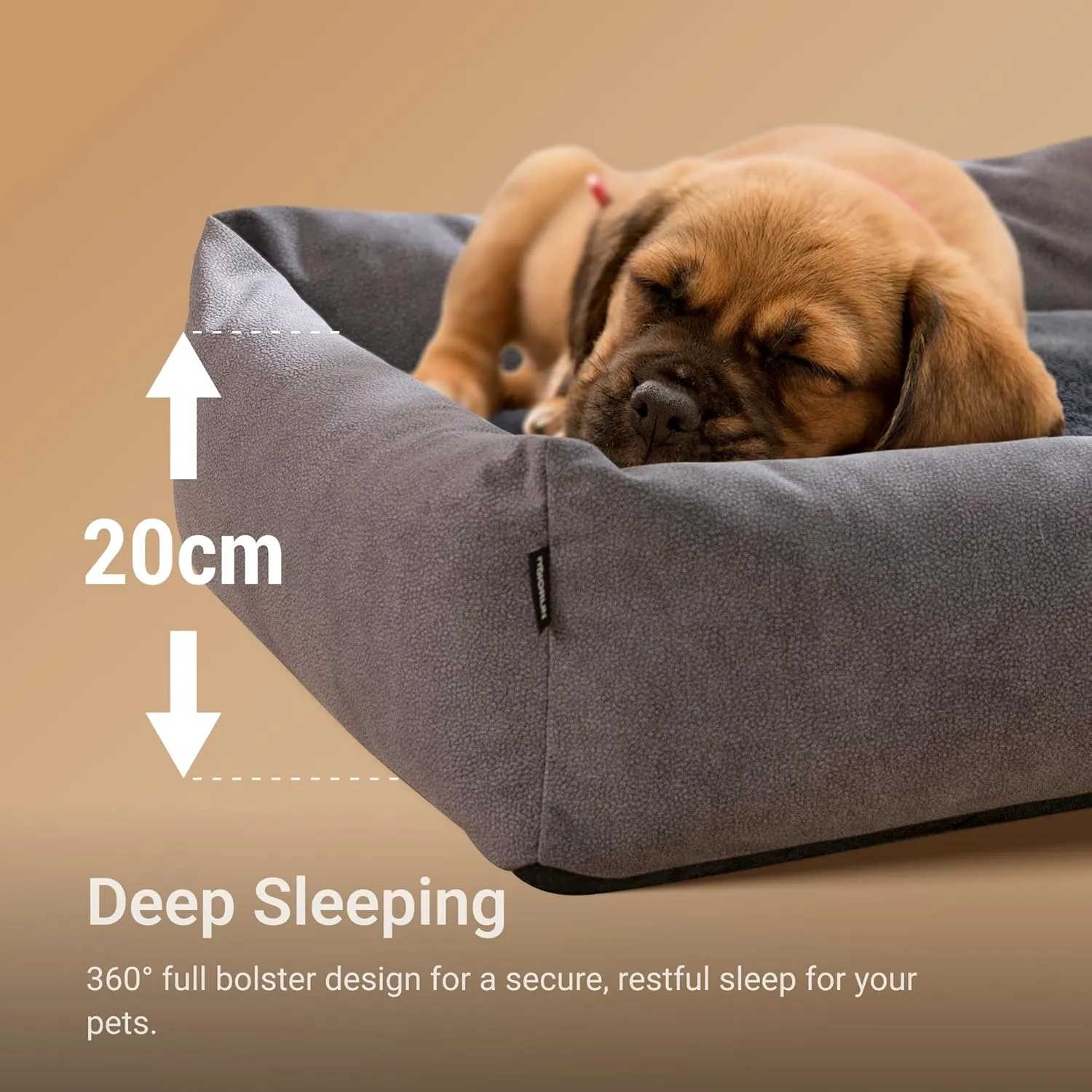 Durable Rectangle Pet Bed for Medium Dogs and Cats, 30" Waterproof Puppy Couch with Non-Slip Base, Washable Calming Sofa with Plush Cushion for Comfortable Indoor Use (Gray, M)