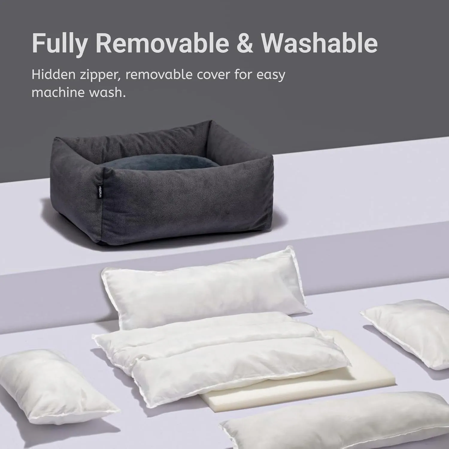 Durable Rectangle Pet Bed for Medium Dogs and Cats, 30" Waterproof Puppy Couch with Non-Slip Base, Washable Calming Sofa with Plush Cushion for Comfortable Indoor Use (Gray, M)