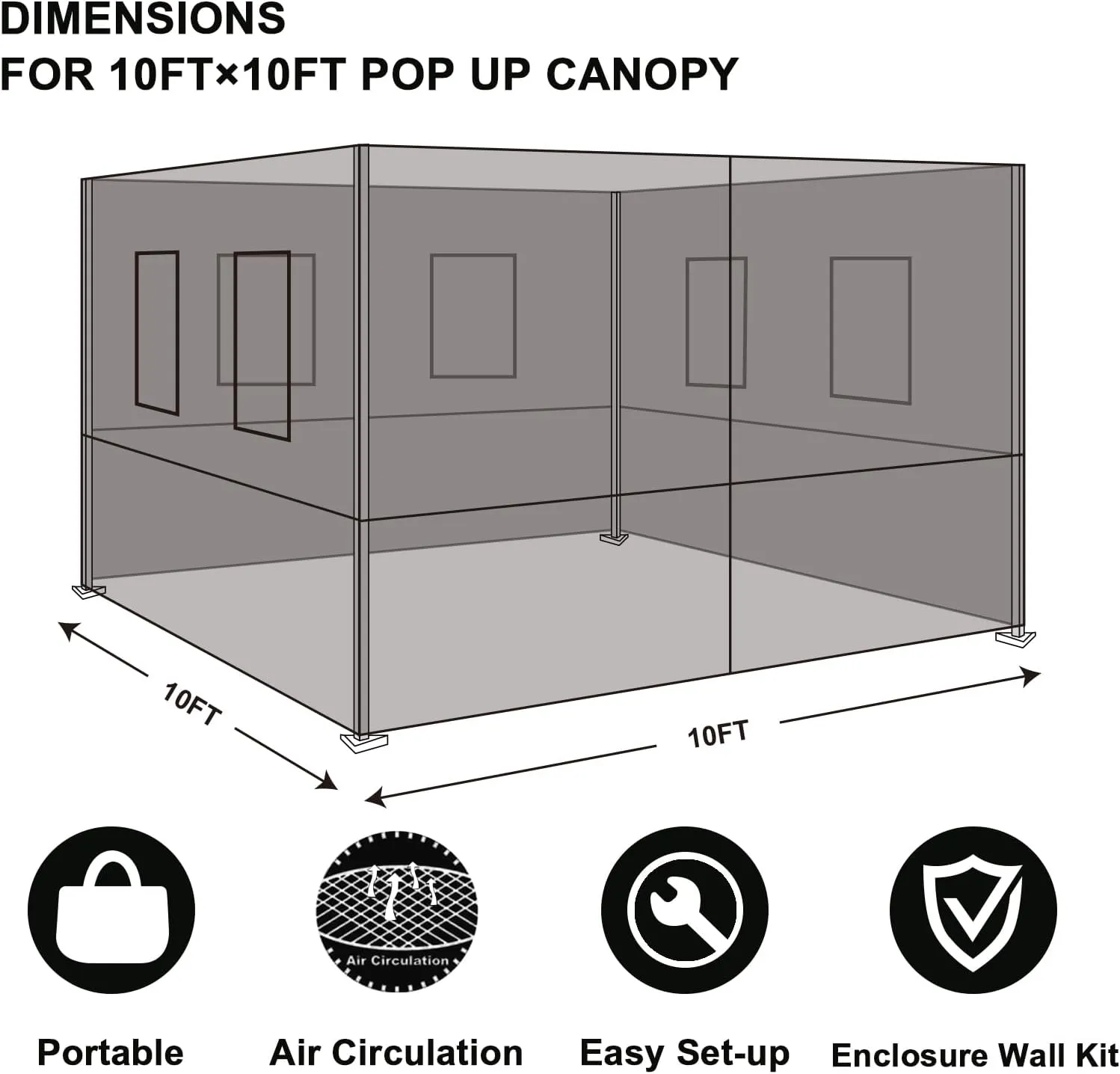Eurmax USA Screen Wall Food Service Canopy Wall Kit for 10 x 10 Pop Up Canopy Tent,Enclosure Mesh Wall ONLY,NOT Including Frame and Top(Black)
